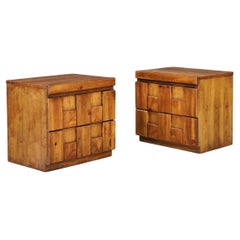 Pair of Brutalist “Staccato” Nightstands by Lane Furniture, USA, 1970s