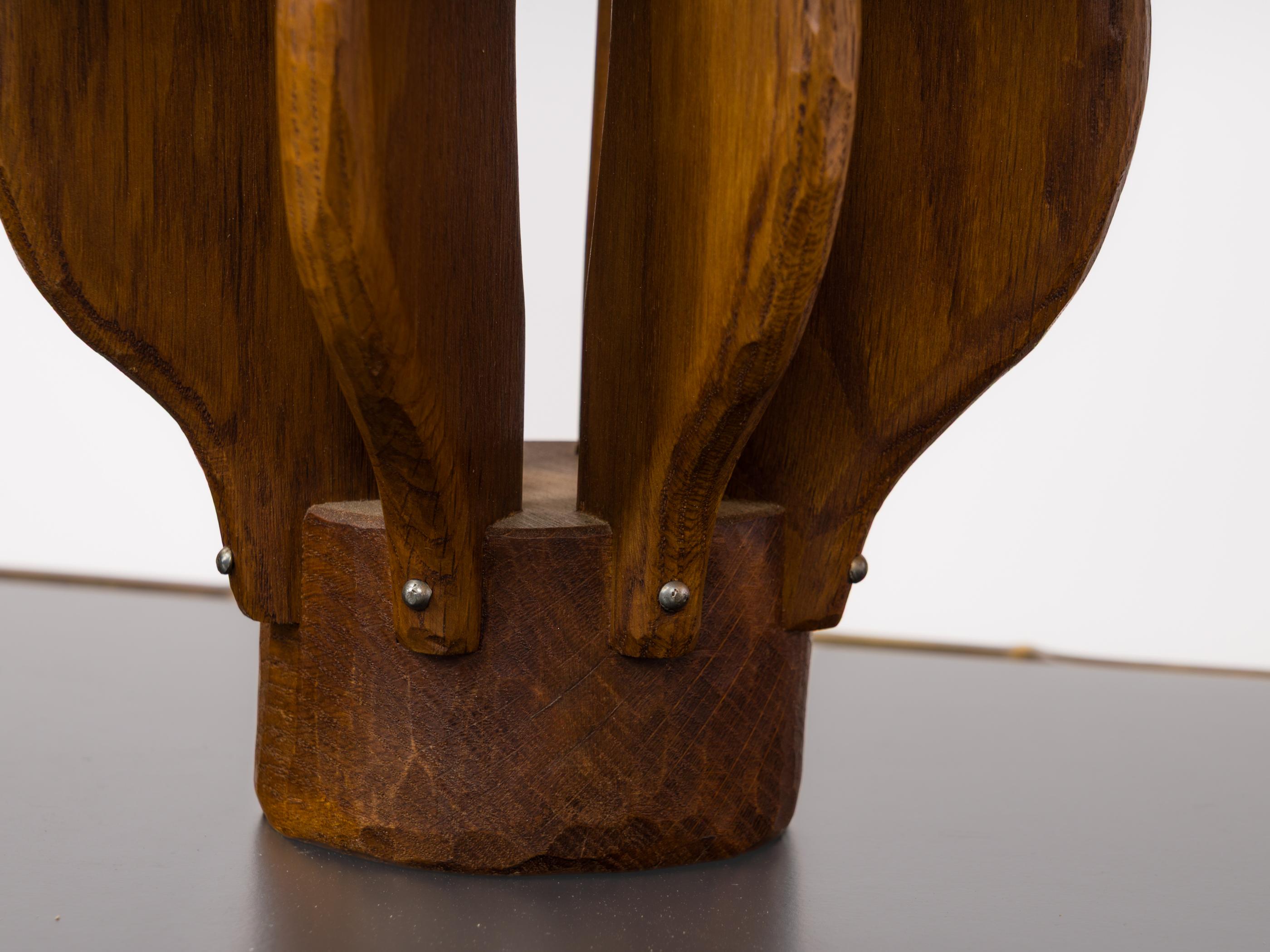 Pair of Brutalist Stained Oak Wing Lamps - France 1970's For Sale 1