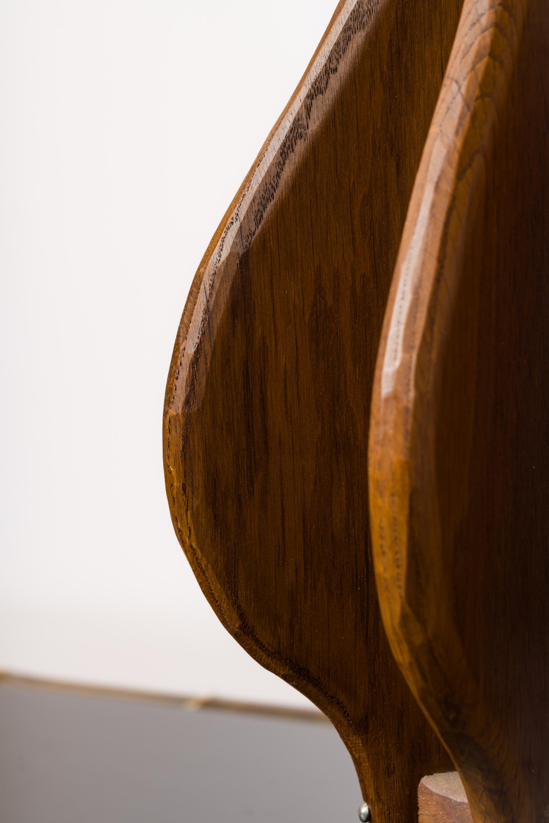 Pair of Brutalist Stained Oak Wing Lamps - France 1970's For Sale 3