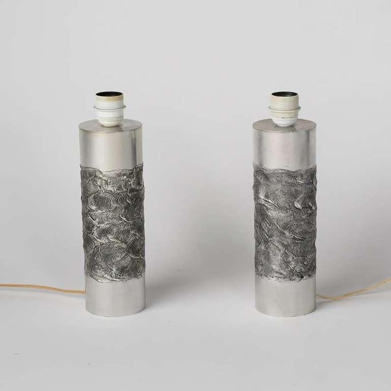Belgian Pair of Brutalist Stainless Steel Table Lamps by Willy Luyckx, Belgium, 1970s For Sale