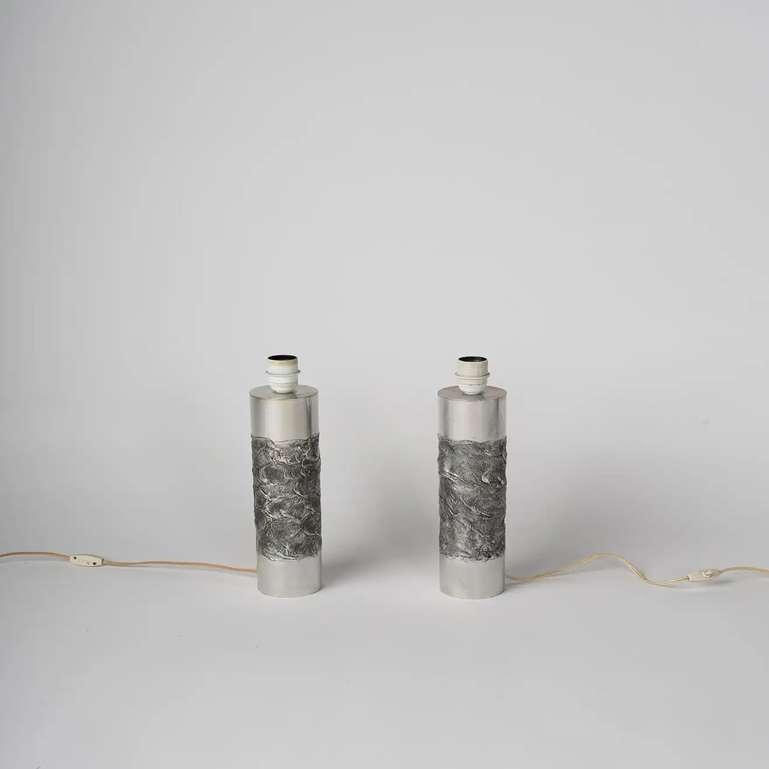 Cast Pair of Brutalist Stainless Steel Table Lamps by Willy Luyckx, Belgium, 1970s For Sale