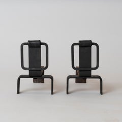Pair of Brutalist Steel Andirons, France, 1970s