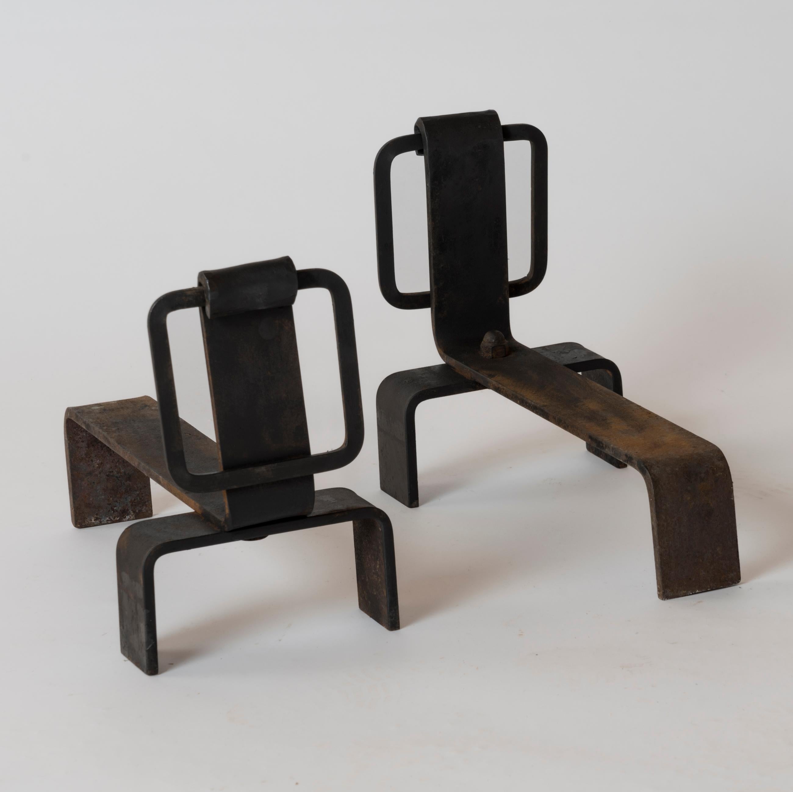 Late 20th Century Pair of Brutalist Steel Andirons, France, 1970s