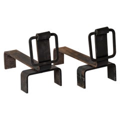 Pair of Brutalist Steel Andirons, France, 1970s