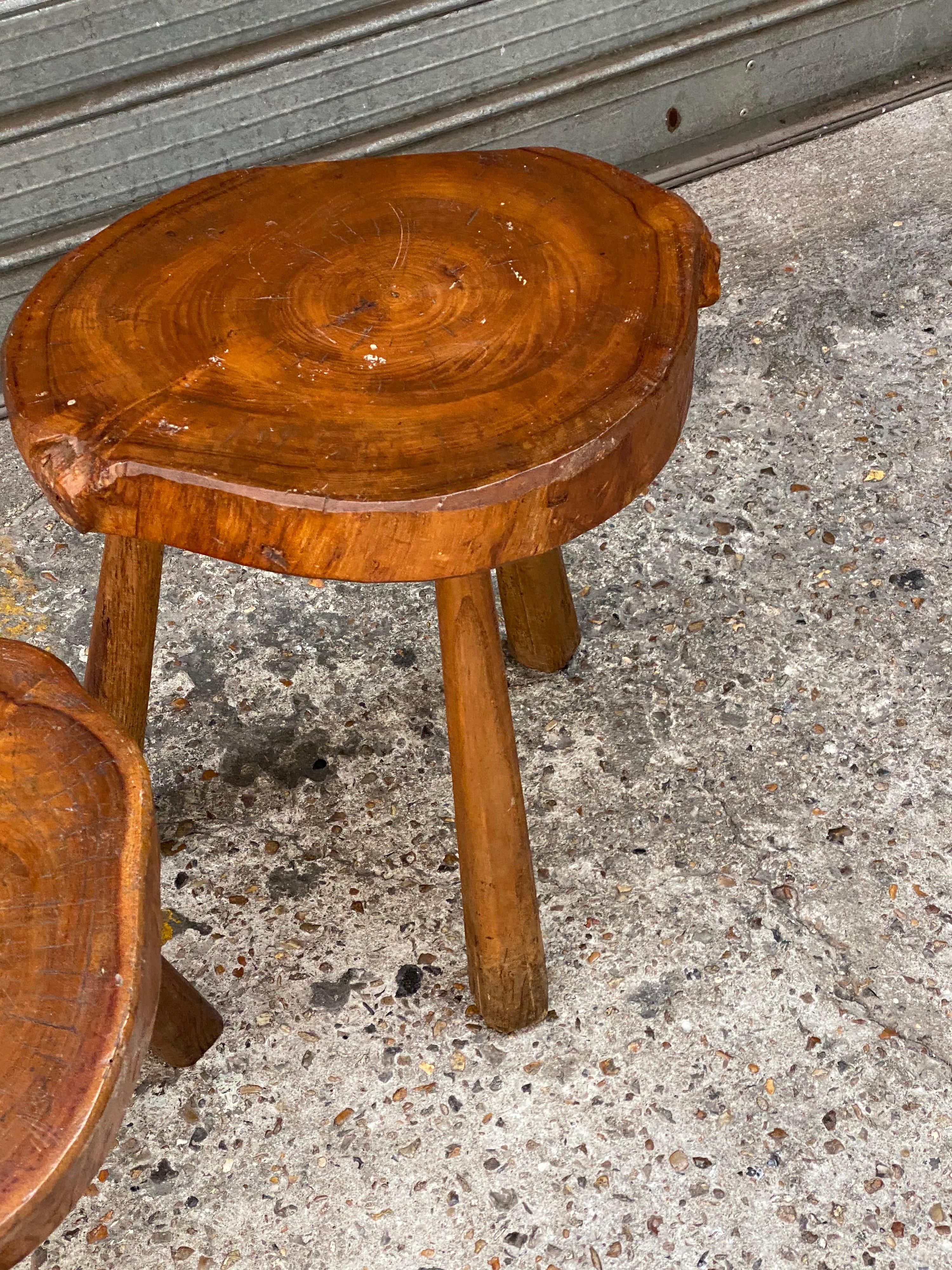 Pair of Brutalist stools in elm.