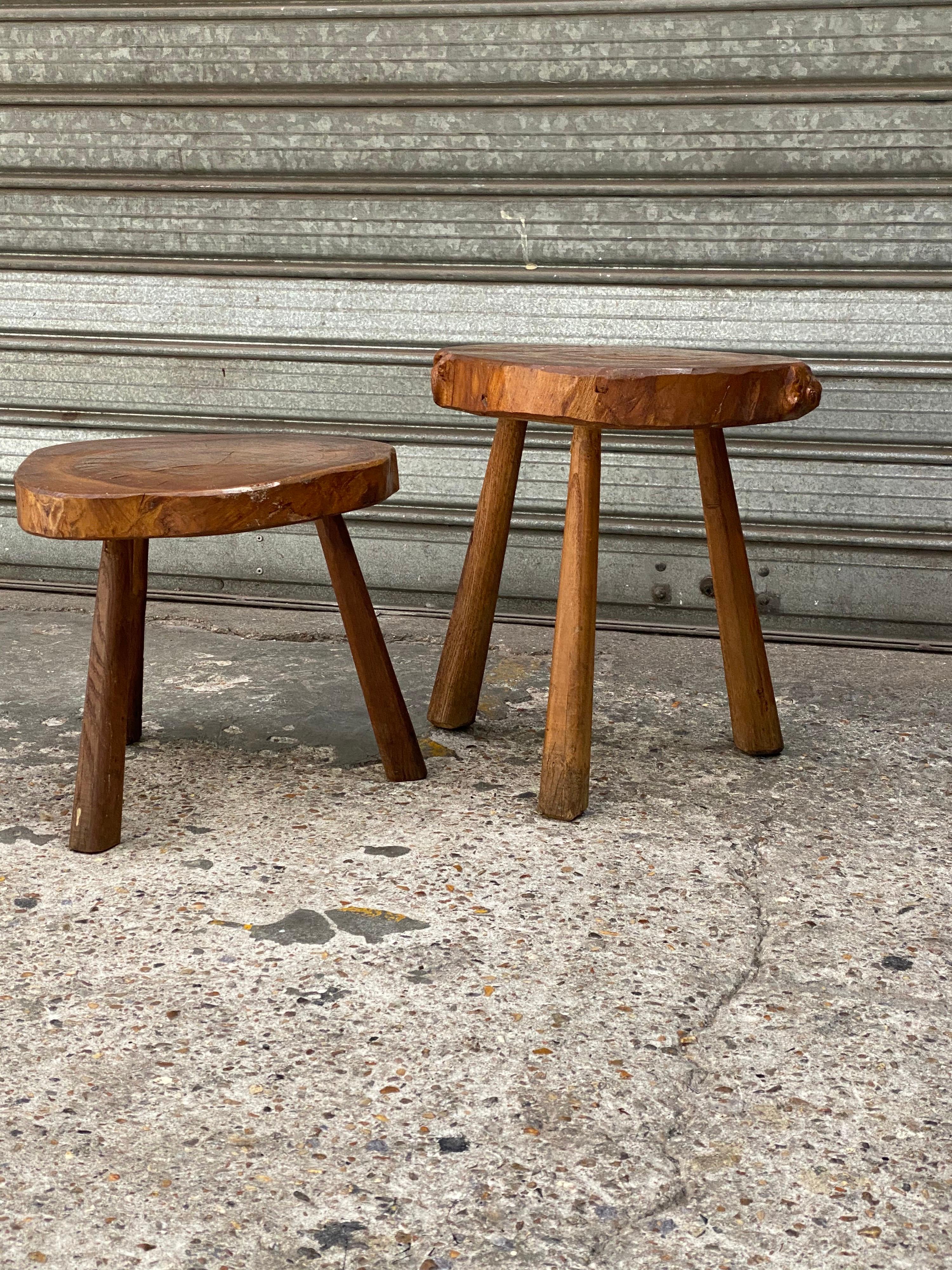French Pair of Brutalist Stools
