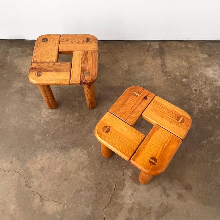 English Pair of Brutalist Stools For Sale