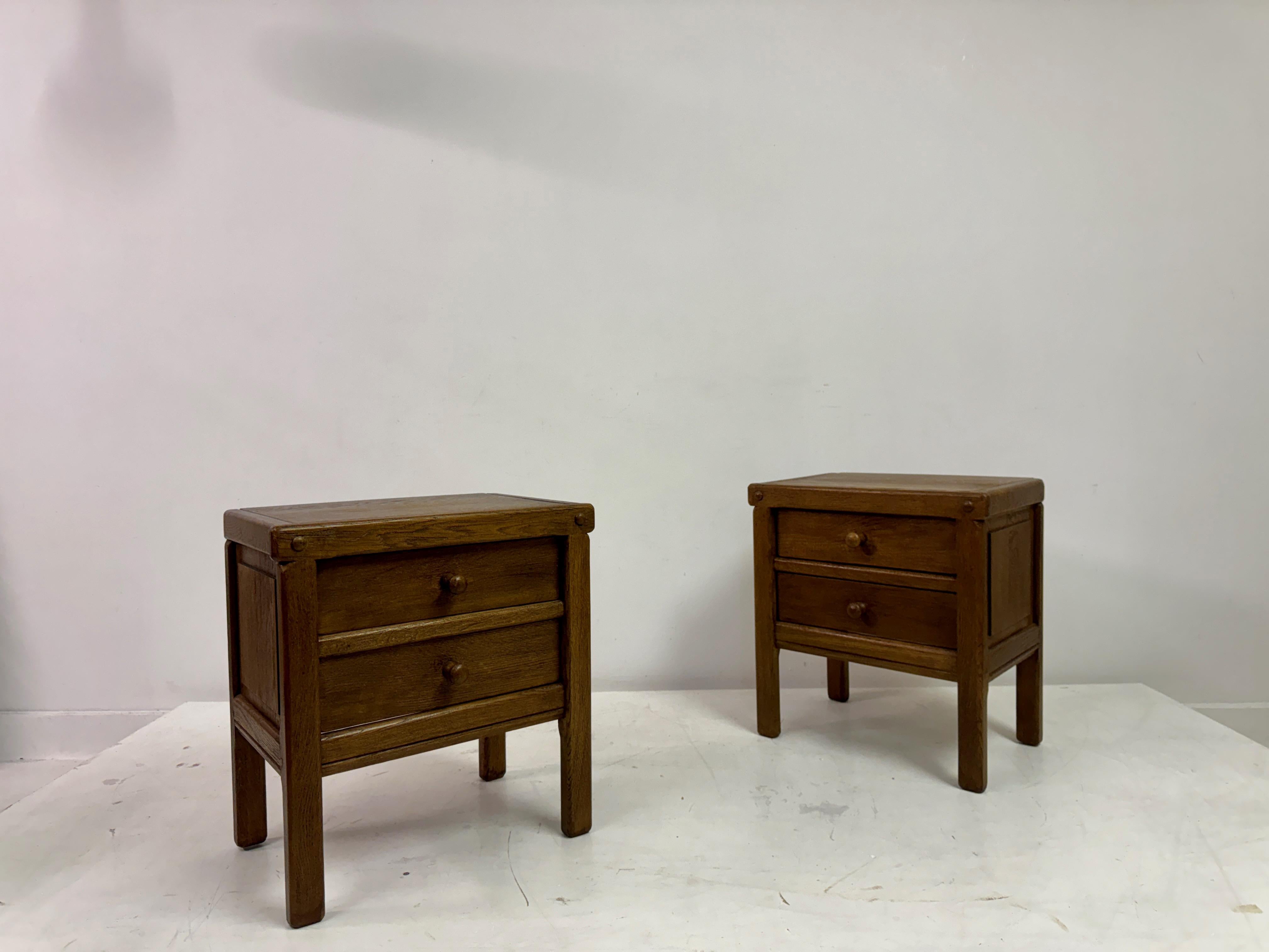 Belgian Pair of Brutalist Style Bedside Tables or Nightstands For Sale