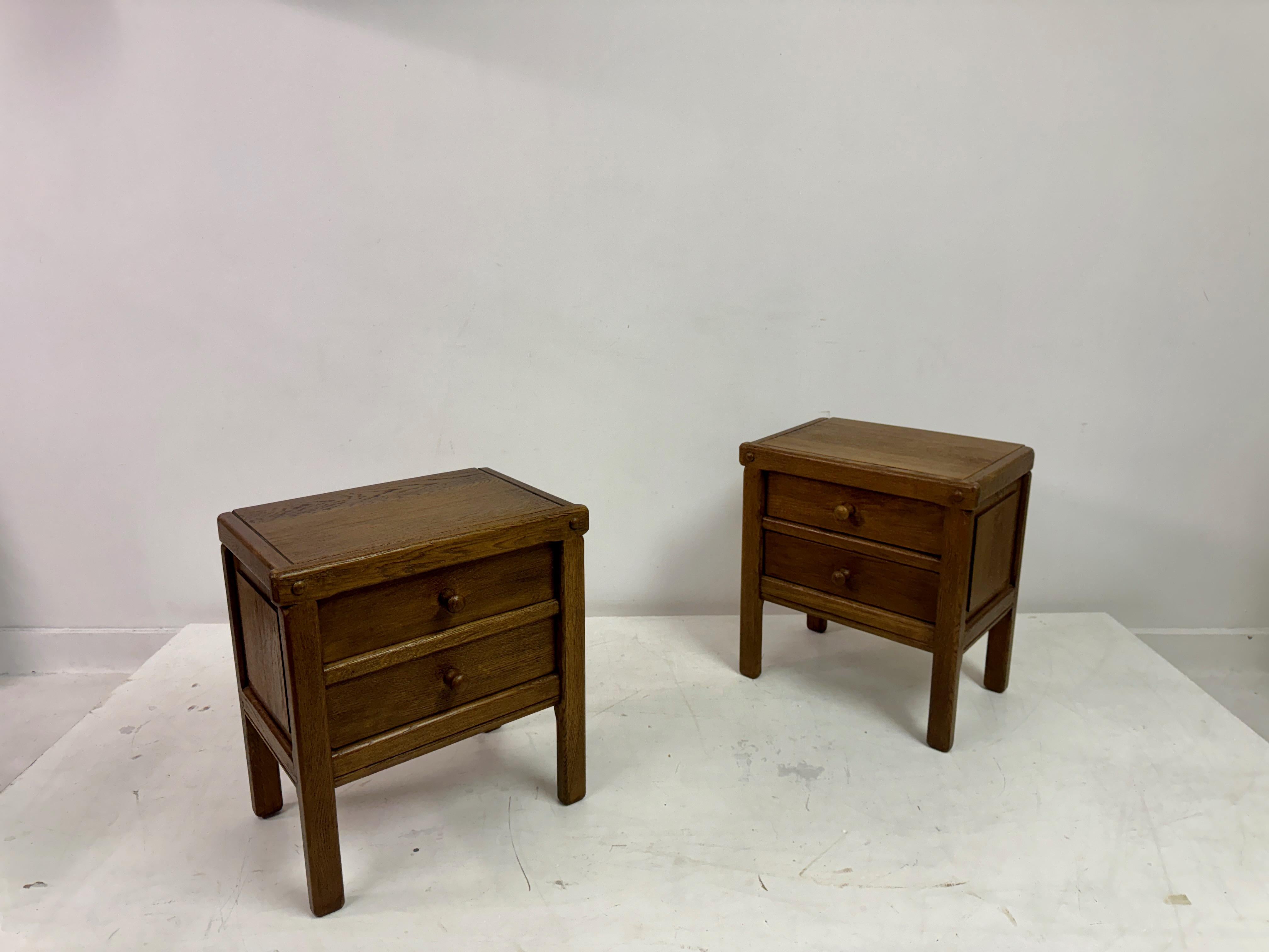 Belgian Pair of Brutalist Style Bedside Tables or Nightstands