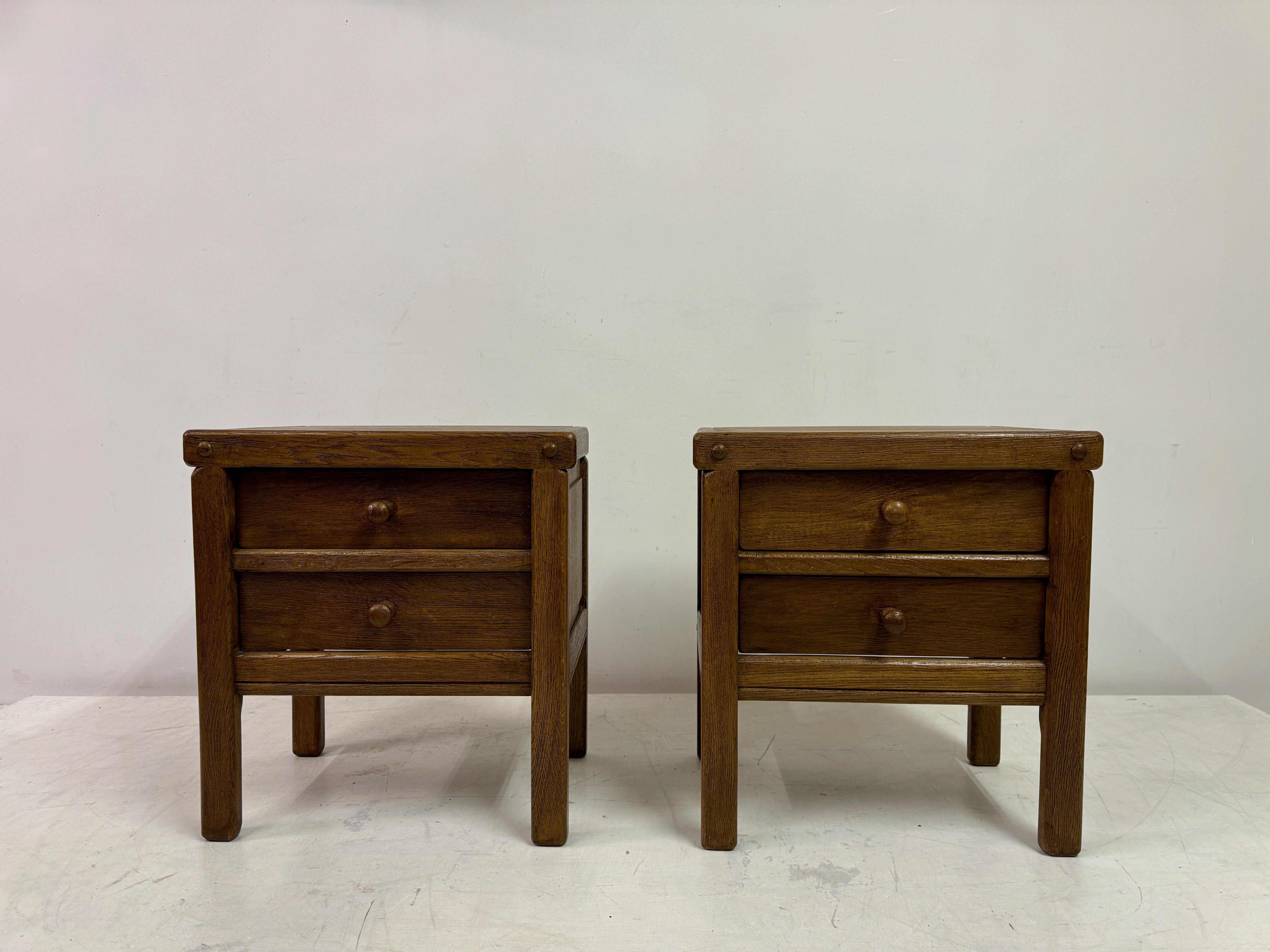 Pair of Brutalist Style Bedside Tables or Nightstands For Sale 1