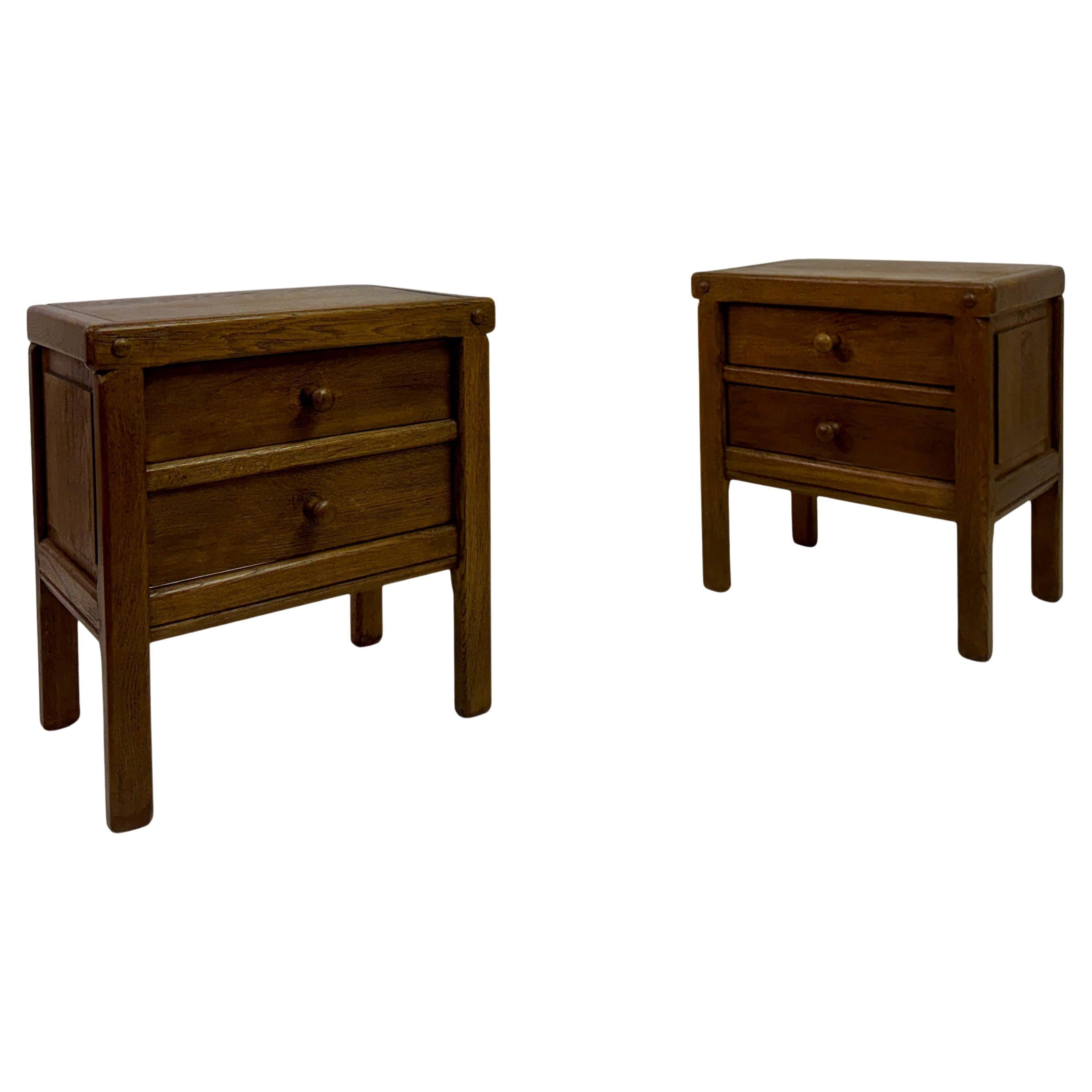 Pair of Brutalist Style Bedside Tables or Nightstands For Sale