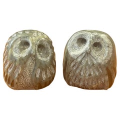 Pair of Brutalist Style Carved Soapstone Owl Sculptures by Glenn Heath