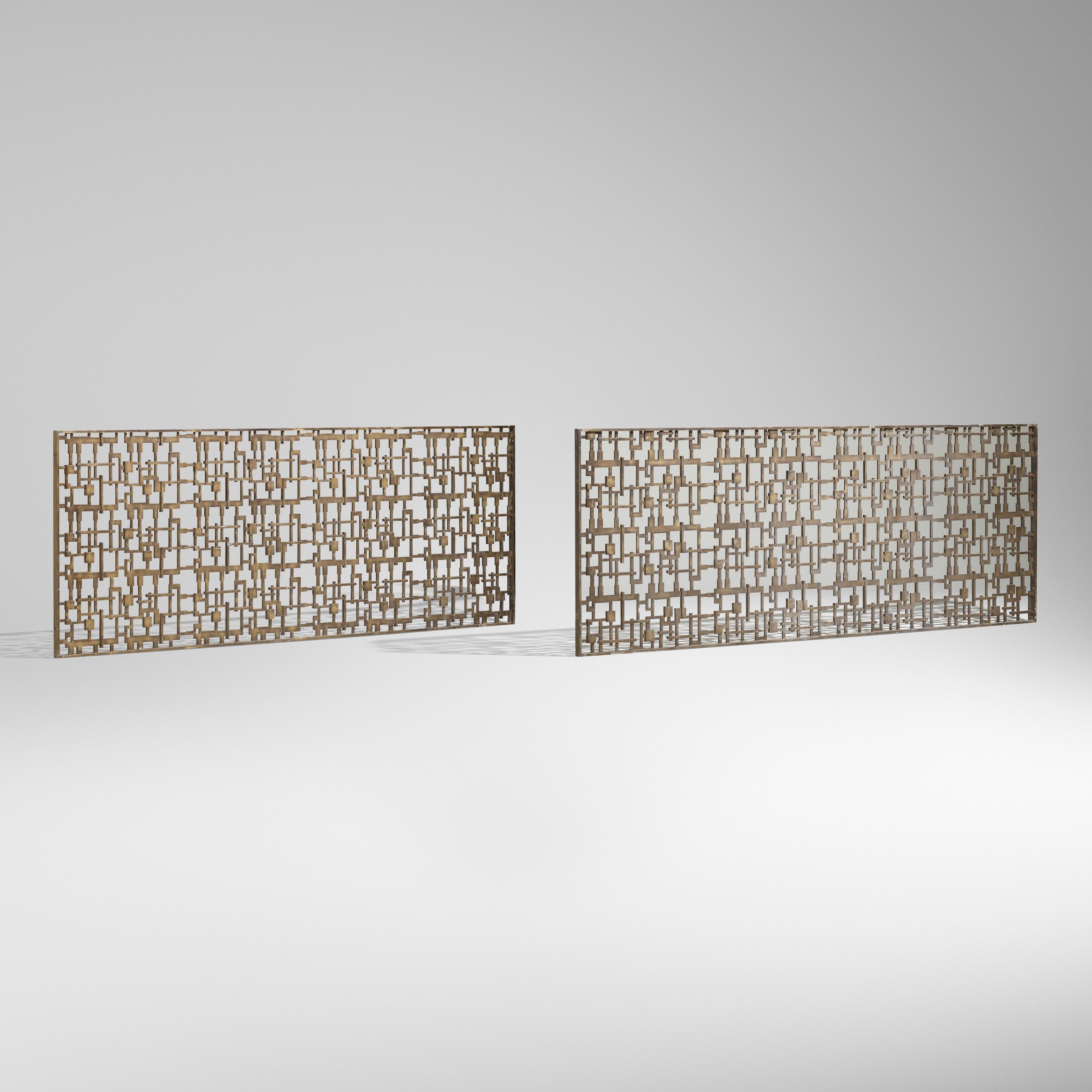 Mid-20th Century Pair of Brutalist Style Modernist Bronzed Patinated Cast Aluminium Room Dividers For Sale