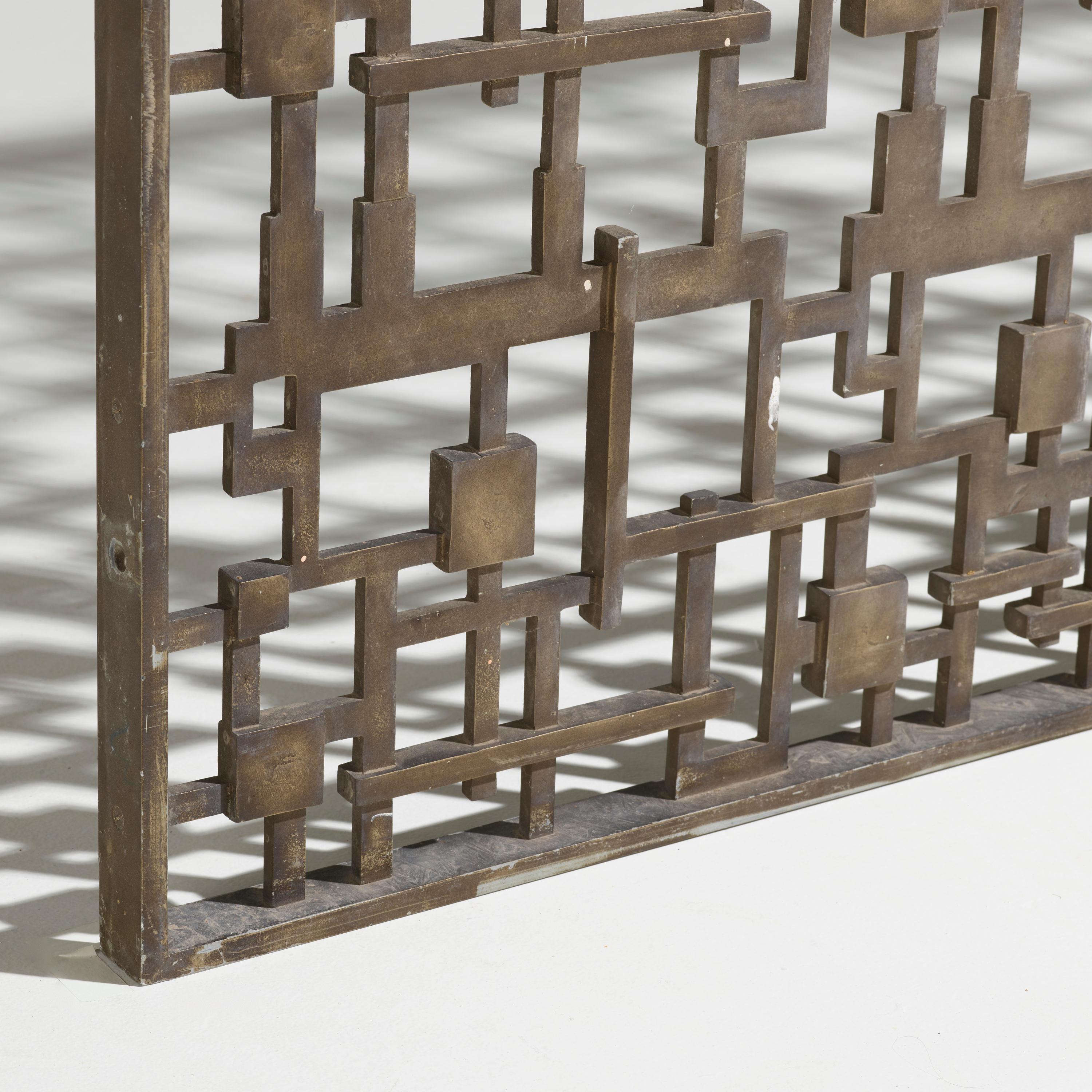 Aluminum Pair of Brutalist Style Modernist Bronzed Patinated Cast Aluminium Room Dividers