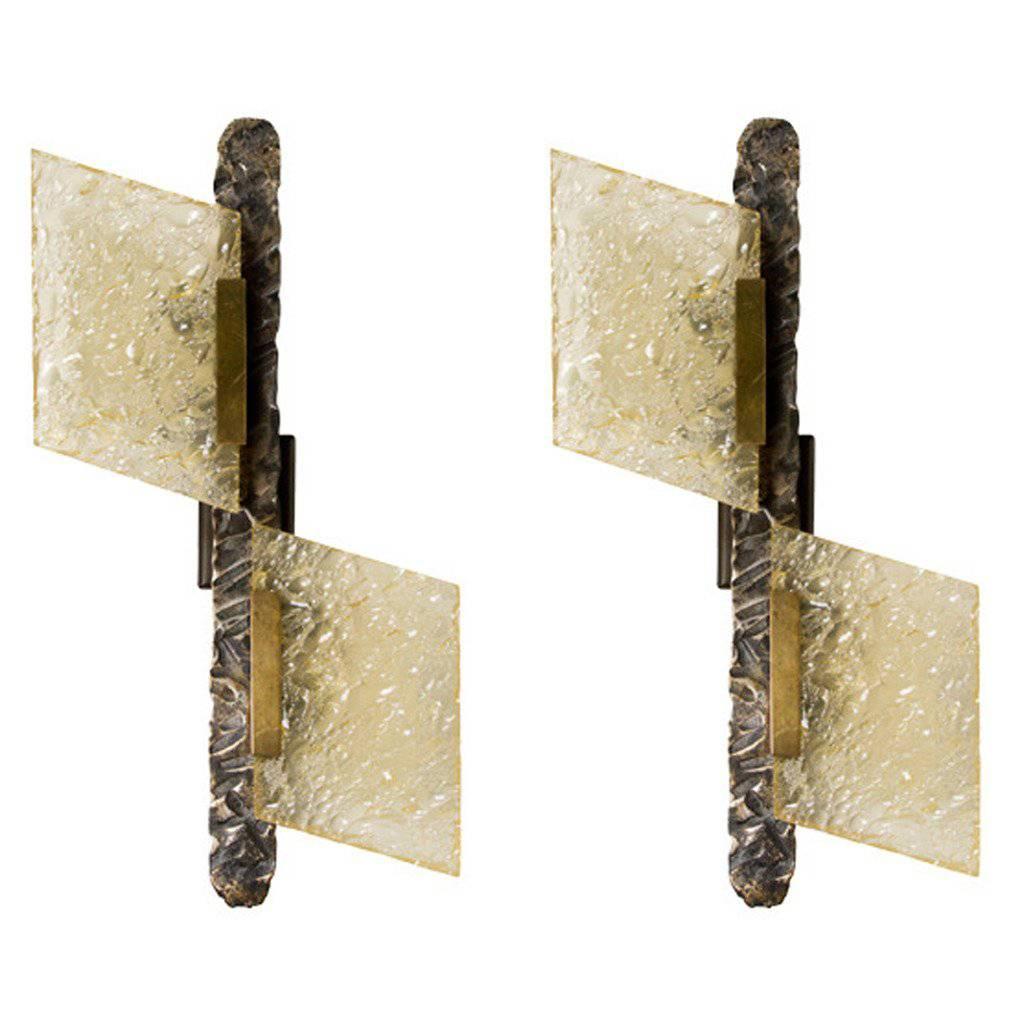 Pair of Brutalist Style Sconces For Sale
