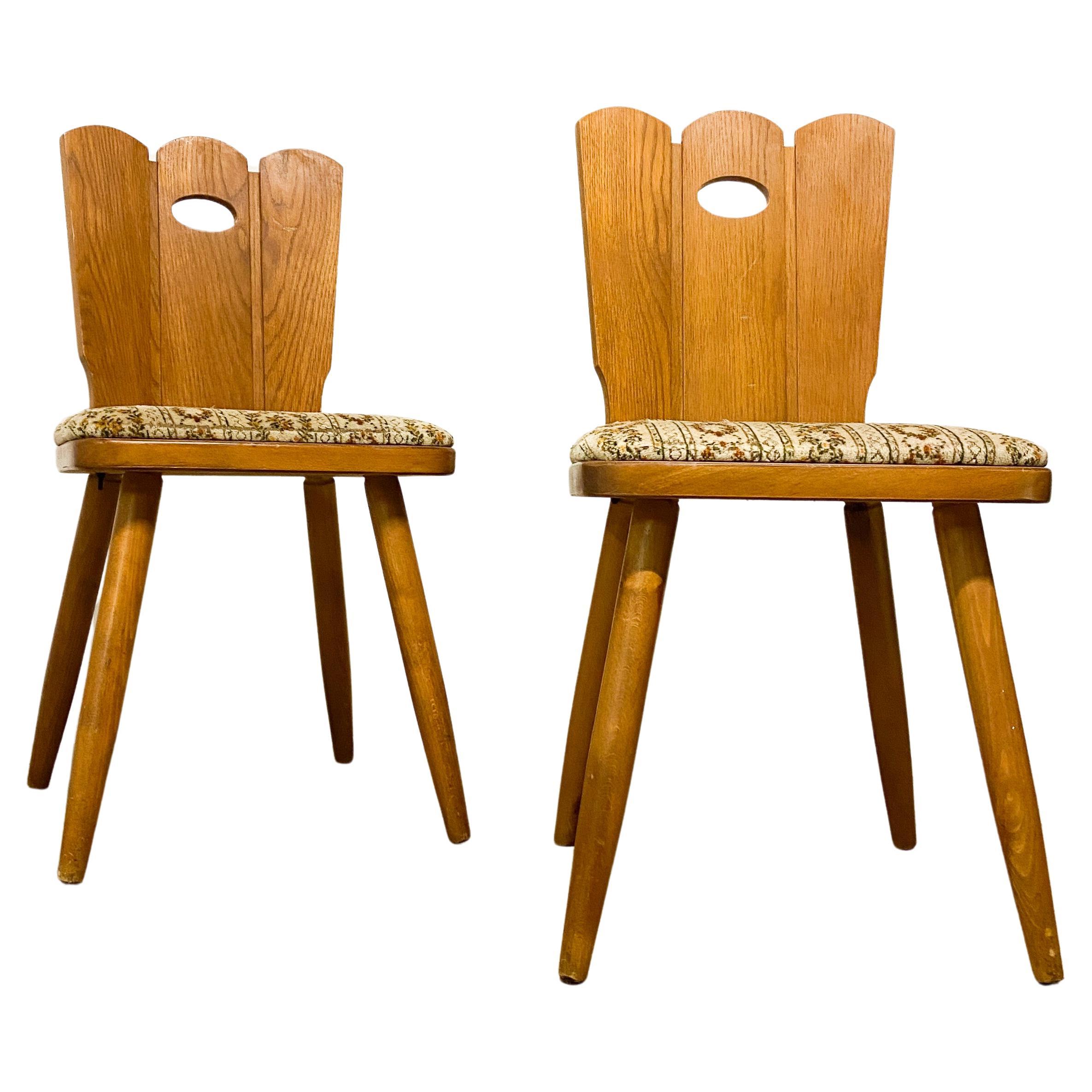Pair of Brutalist Style Solid Pine Dining Chairs - 1960’s For Sale