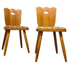 Vintage Pair of Brutalist Style Solid Pine Dining Chairs - 1960’s