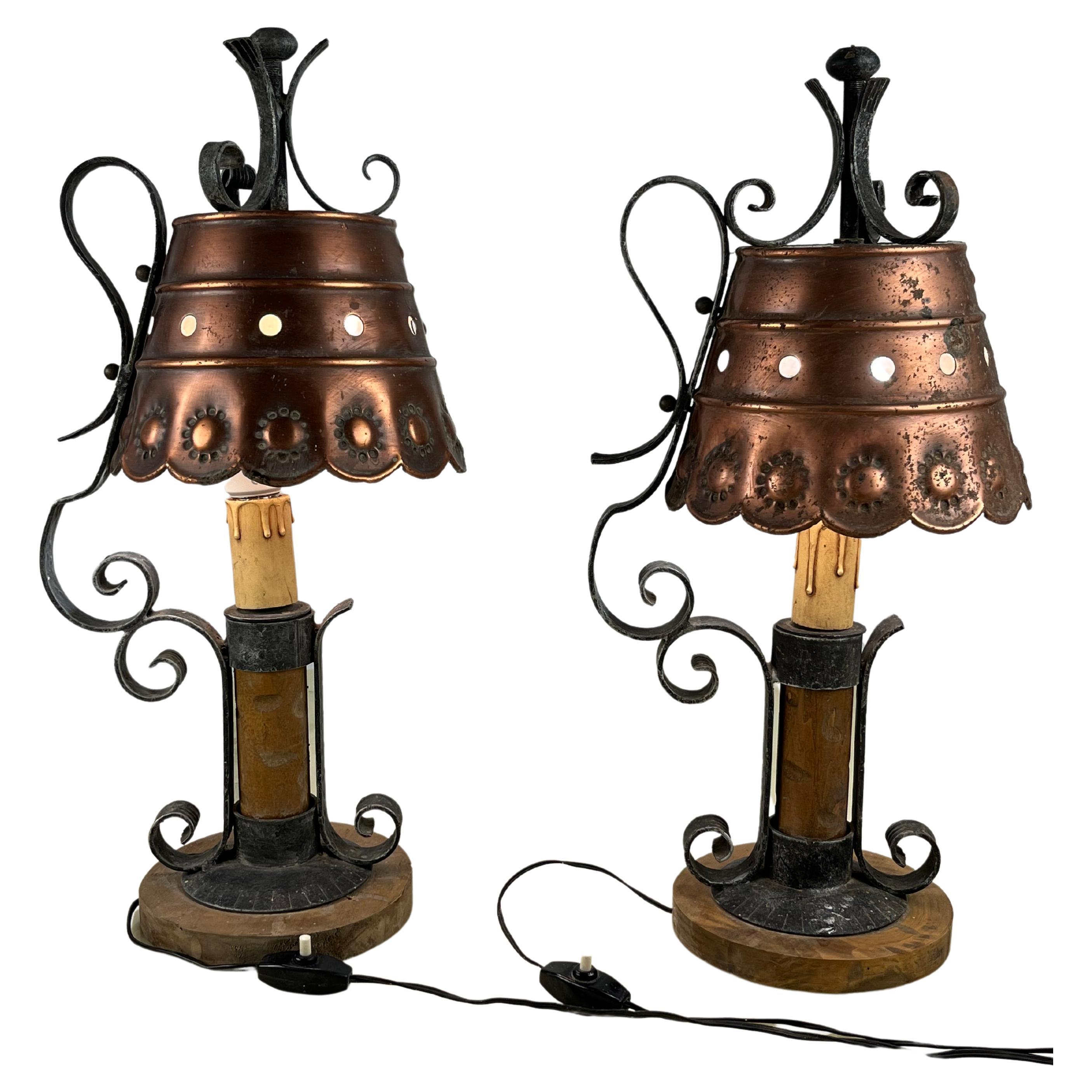 Set di 2 lampade da tavolo in stile brutalista di metà secolo Design italiano anni '60