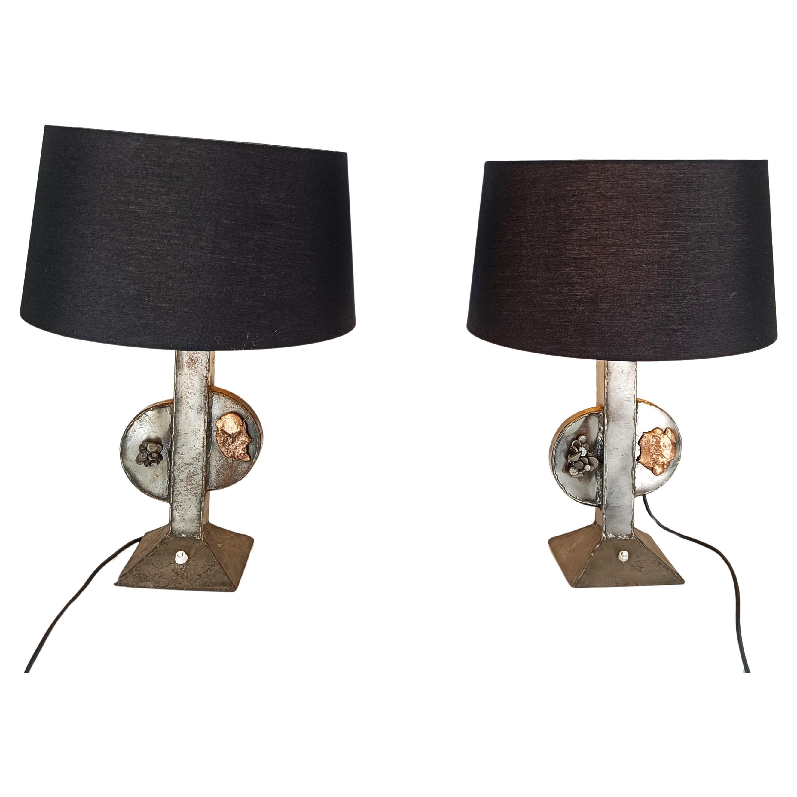 Pair of brutalist table lamps, 1970s