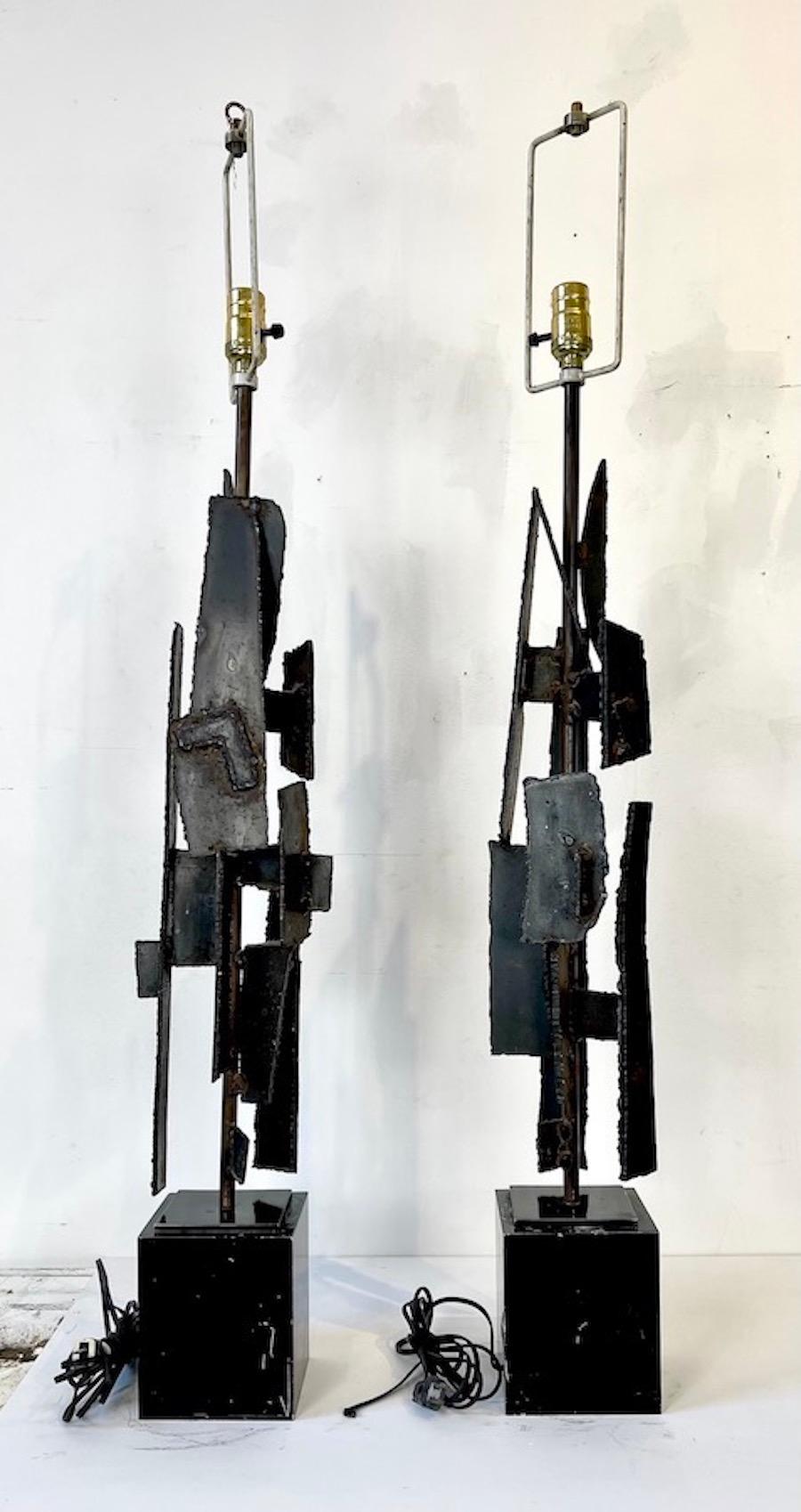 Welded Pair of Brutalist Table Lamps by Harry Balmer for Laurel Lamp Co., 1963