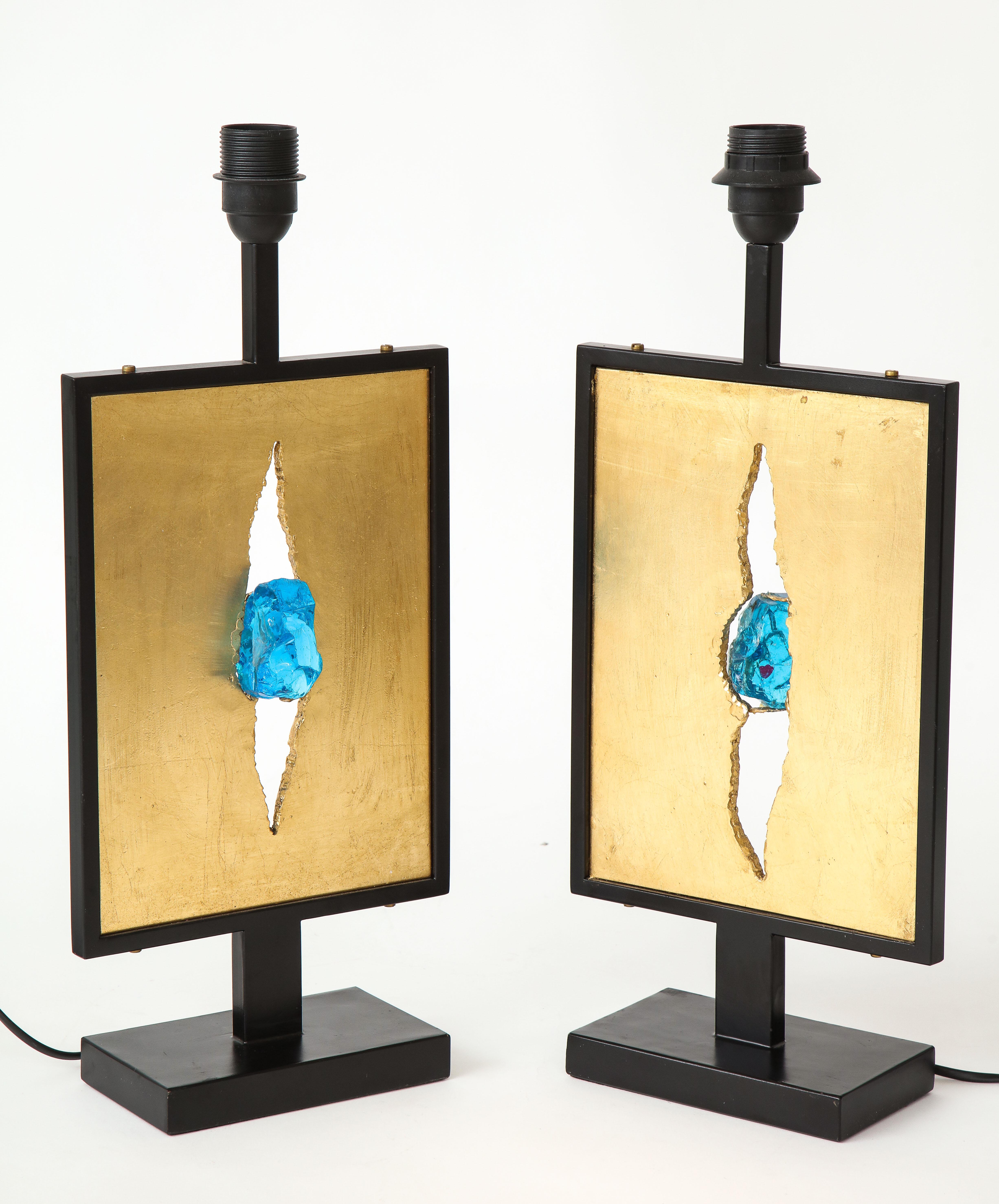 Late 20th Century Pair of Brutalist Table Lamps For Sale