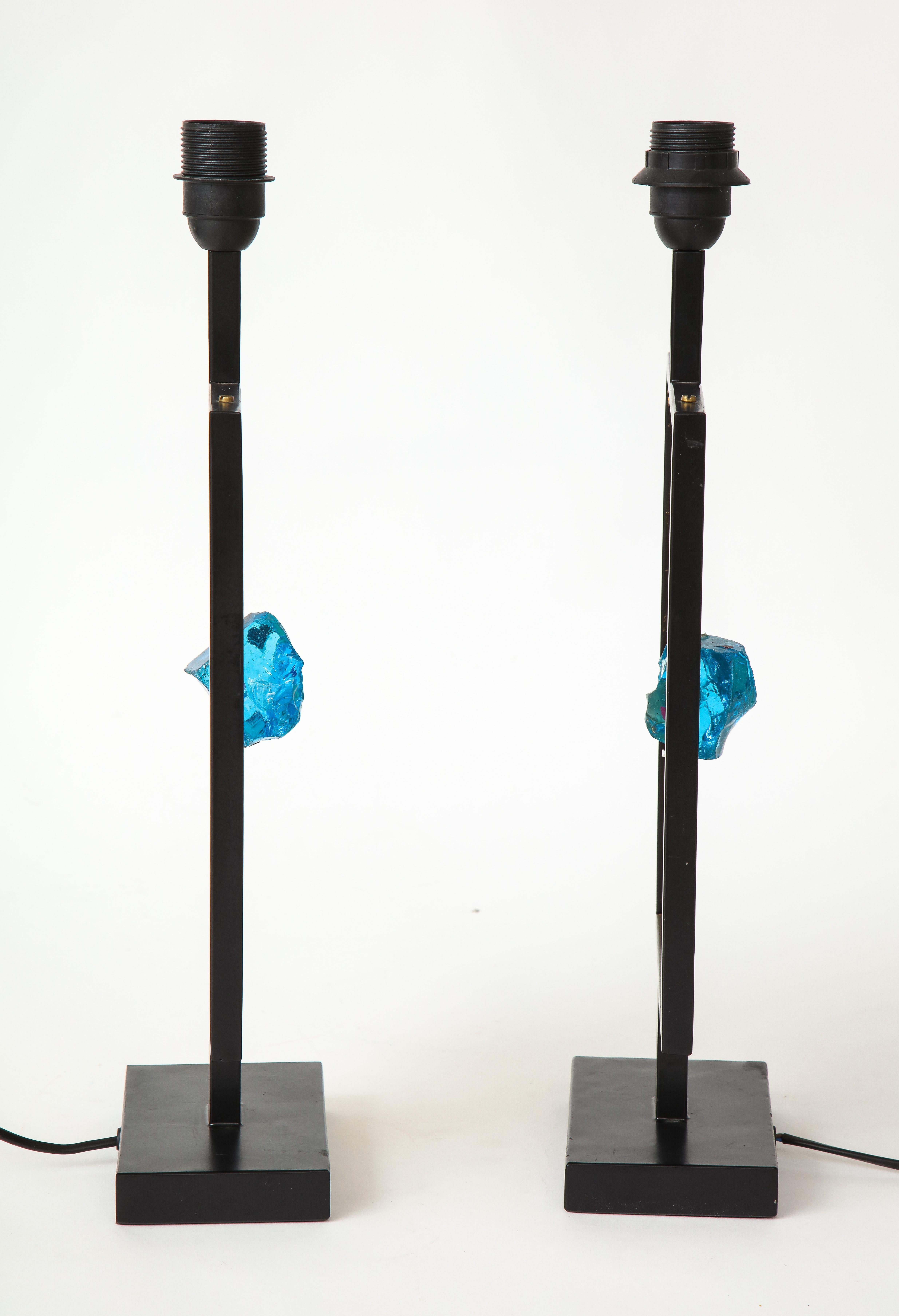 Metal Pair of Brutalist Table Lamps For Sale