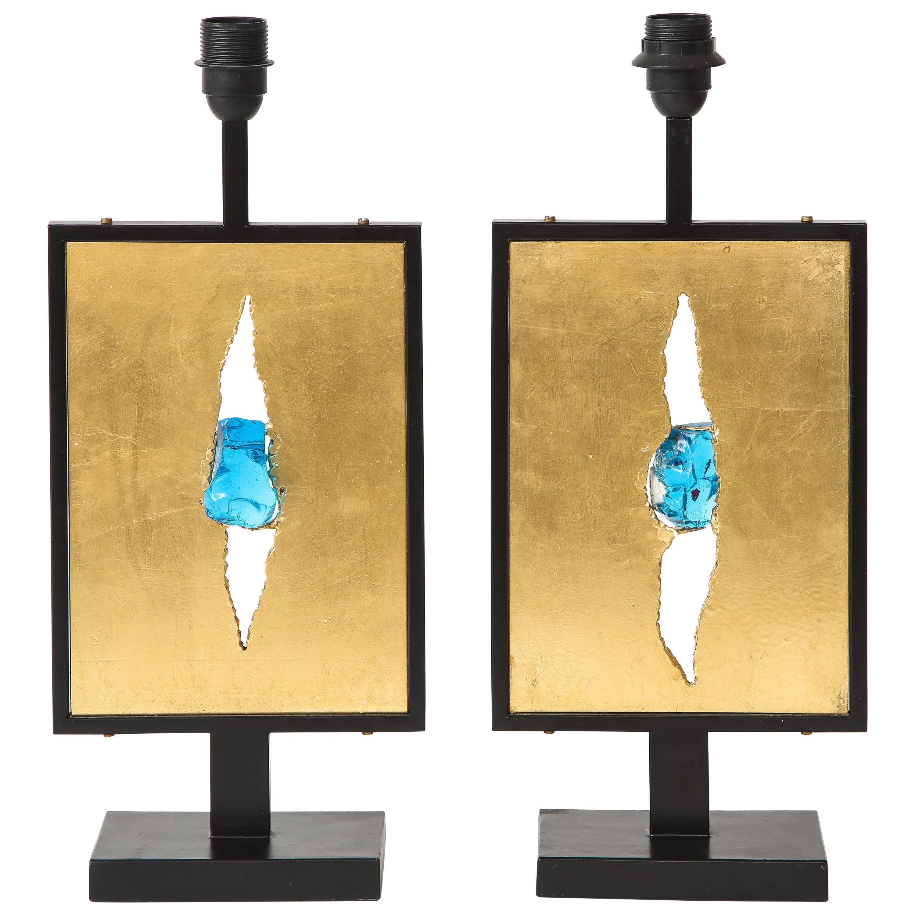 Pair of Brutalist Table Lamps For Sale