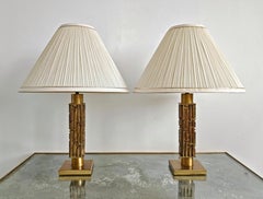 Pair of Brutalist table lamps in bronze by Luciano Frigerio, Italy 1970s