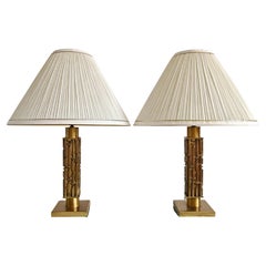 Coppia di lampade da tavolo brutaliste in bronzo di Luciano Frigerio, Italia anni '70