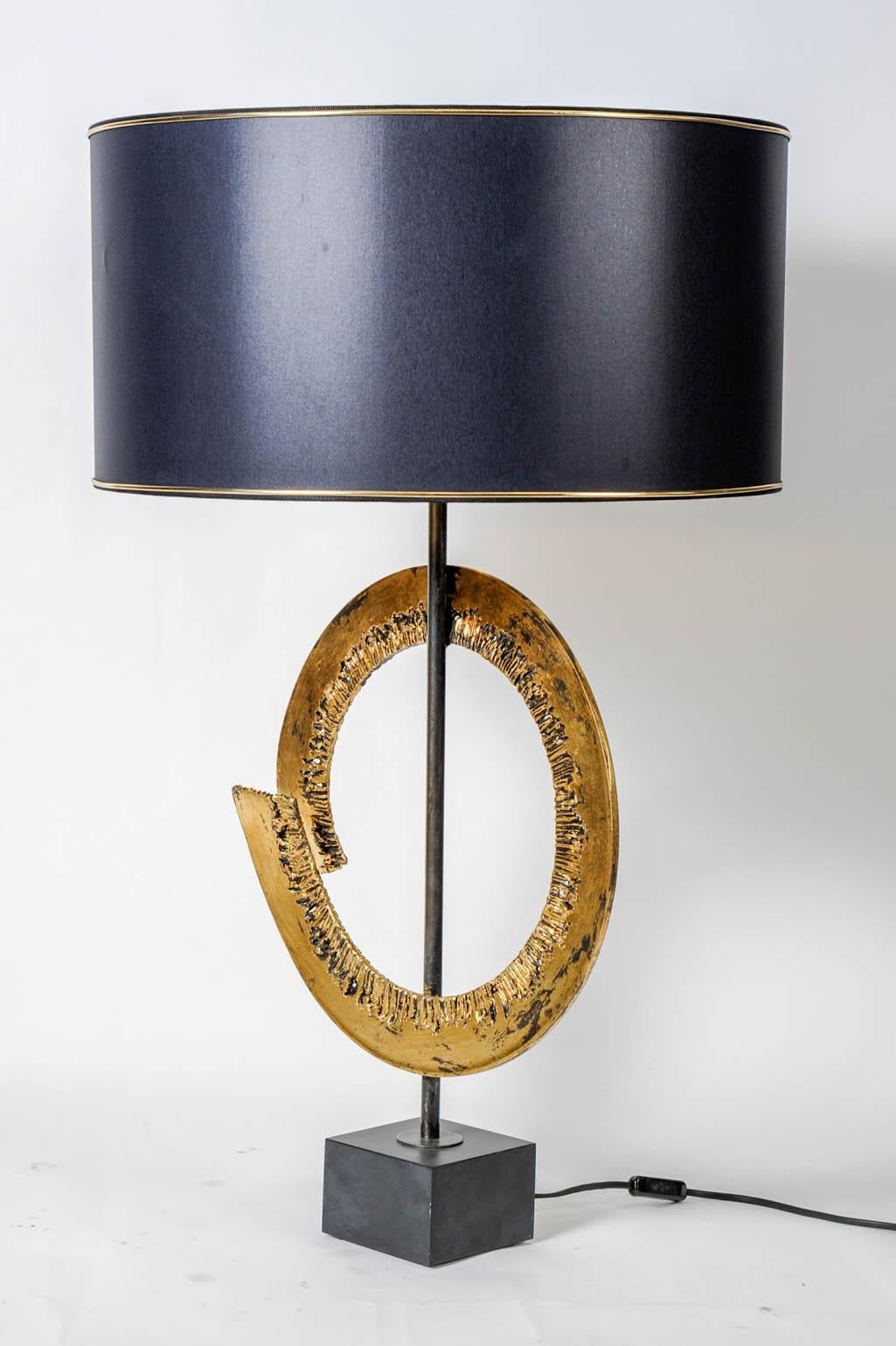 Gilt Pair of Brutalist Table Lamps in the Style of Curtis Jere