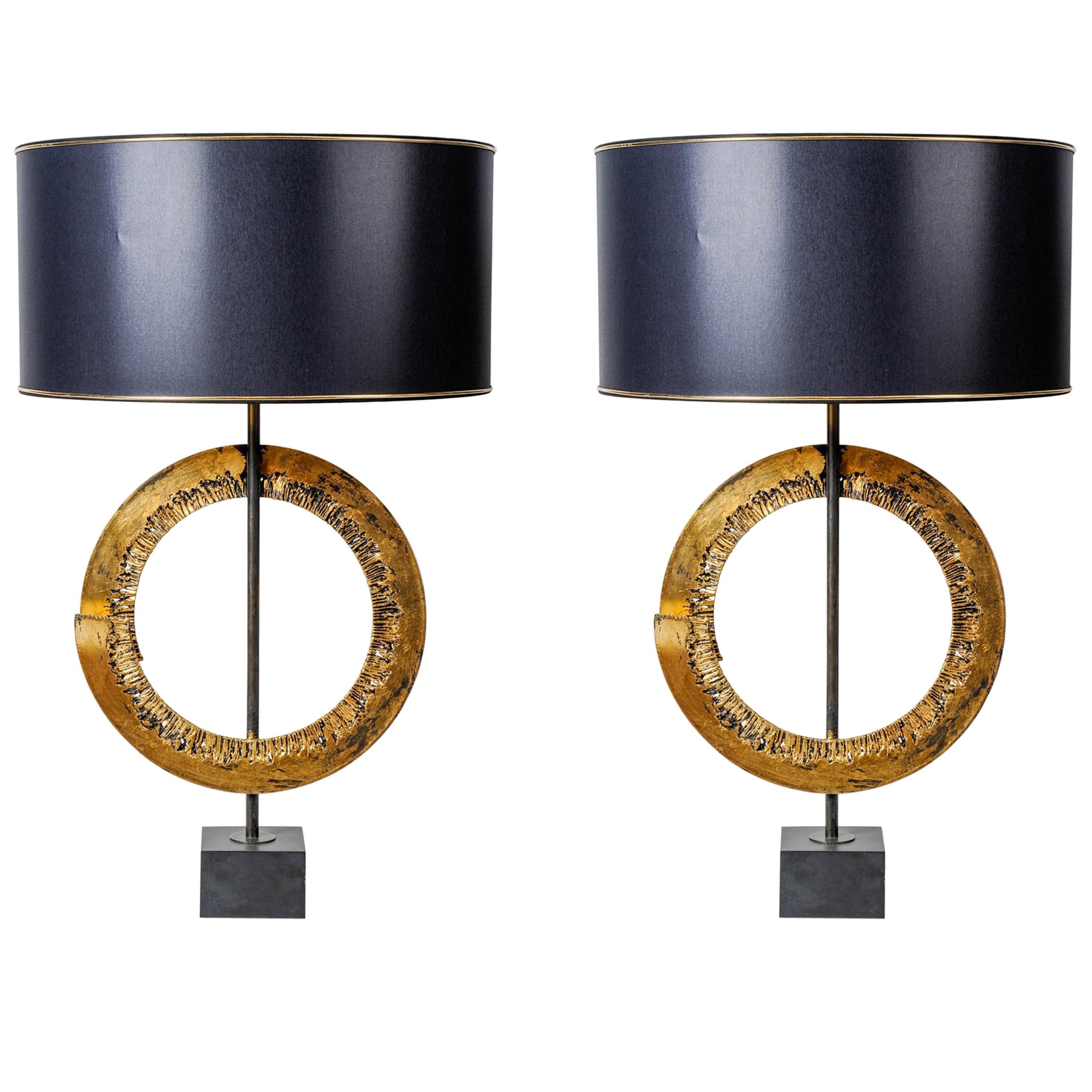 Pair of Brutalist Table Lamps in the Style of Curtis Jere