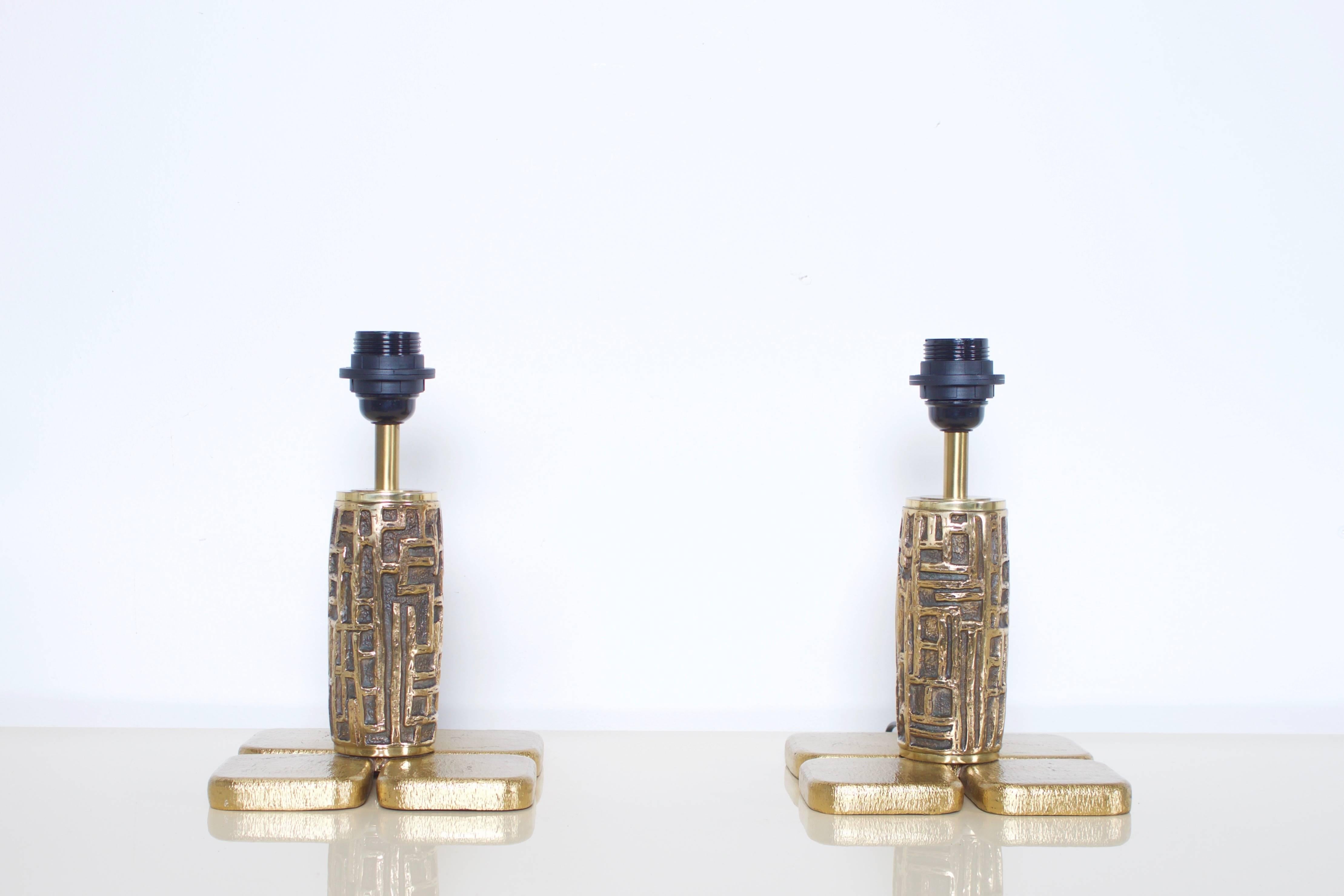 Mid-Century Modern Pair of Brutalist Table Lamps Luciano Frigerio for Frigerio, Italy, 1970s