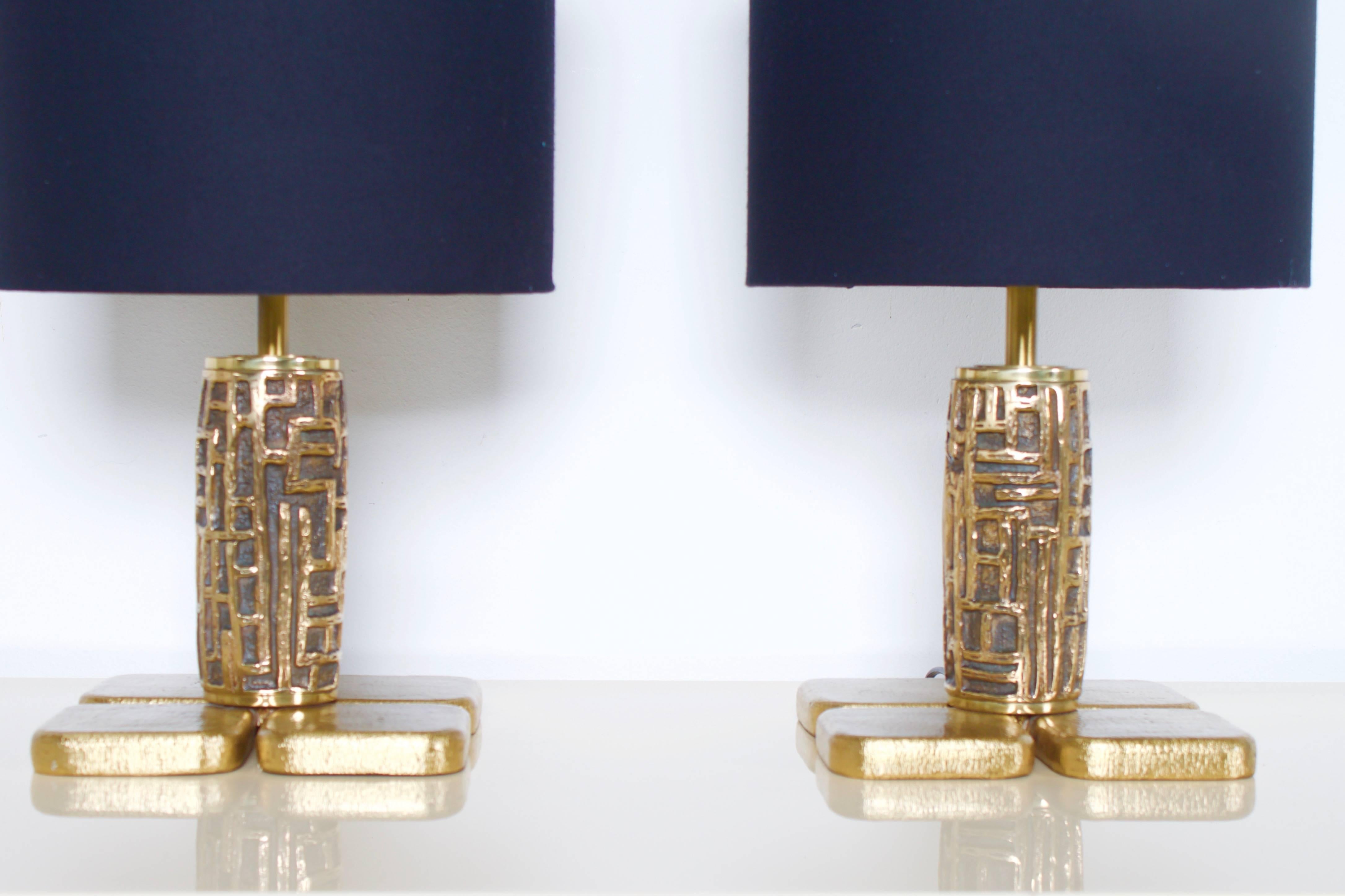 Pair of Brutalist Table Lamps Luciano Frigerio for Frigerio, Italy, 1970s 1
