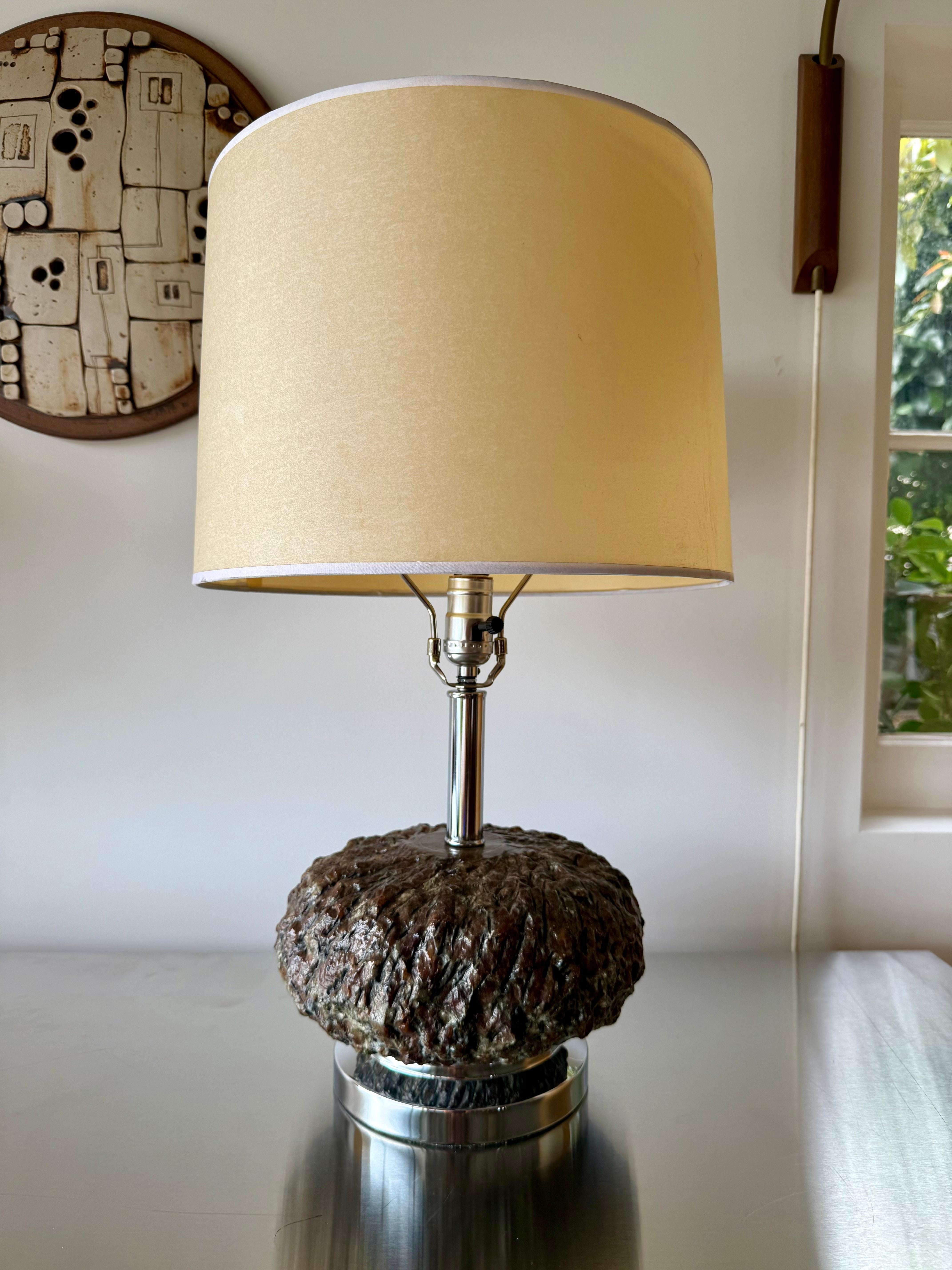 Unknown Pair of Brutalist Textured Resin and Chrome Table Lamps, Mid Century For Sale