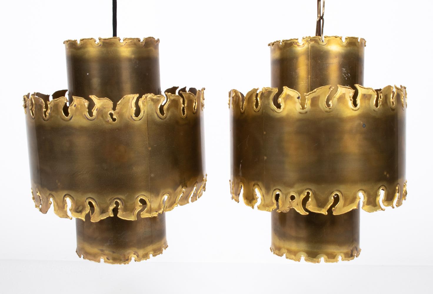 Pair of Brutalist Torch-Cut Brass Pendant Lights by Svend Aage Holm Sørensen For Sale 5