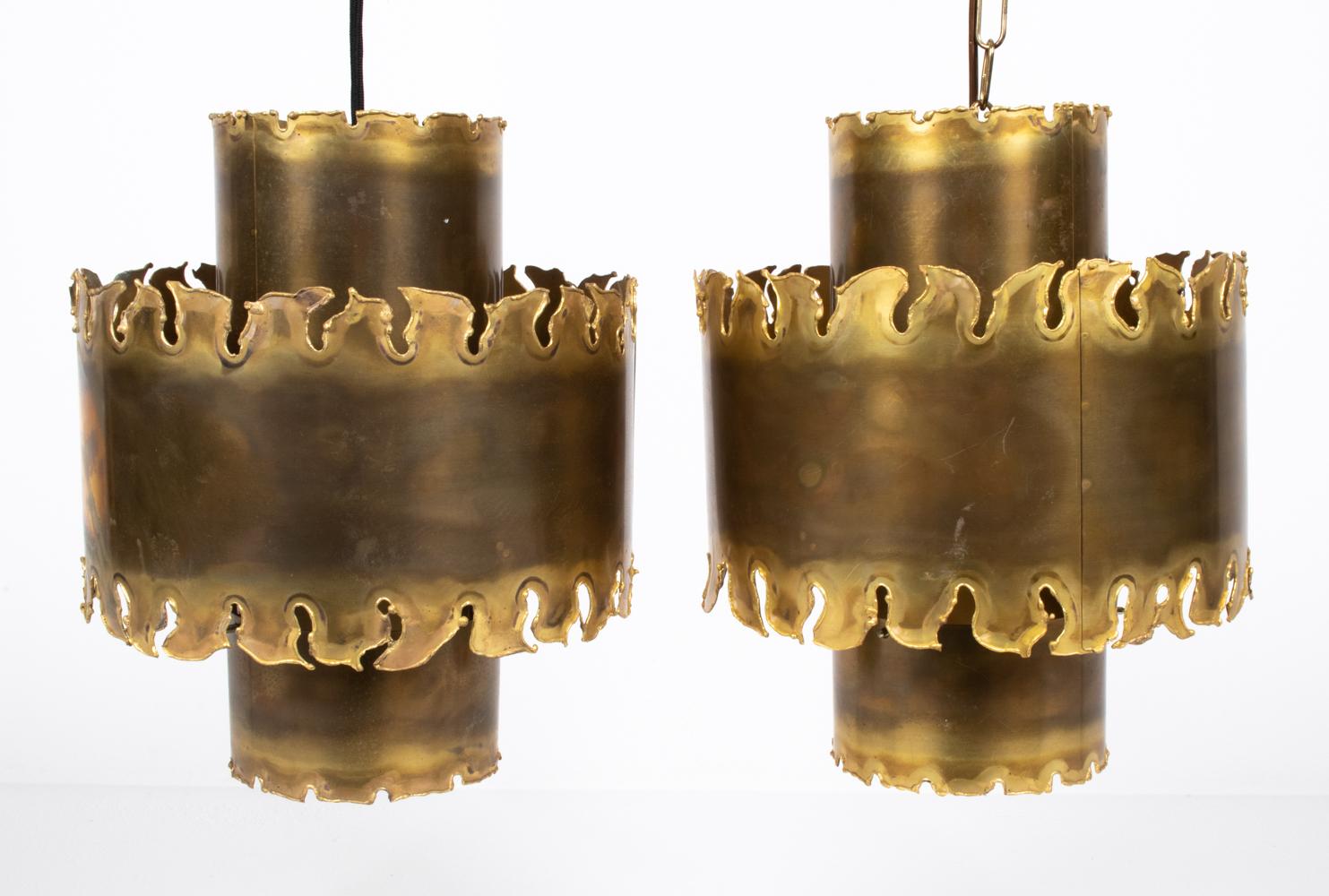 Pair of Brutalist Torch-Cut Brass Pendant Lights by Svend Aage Holm Sørensen For Sale 6