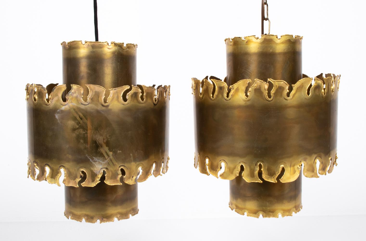 Pair of Brutalist Torch-Cut Brass Pendant Lights by Svend Aage Holm Sørensen For Sale 7
