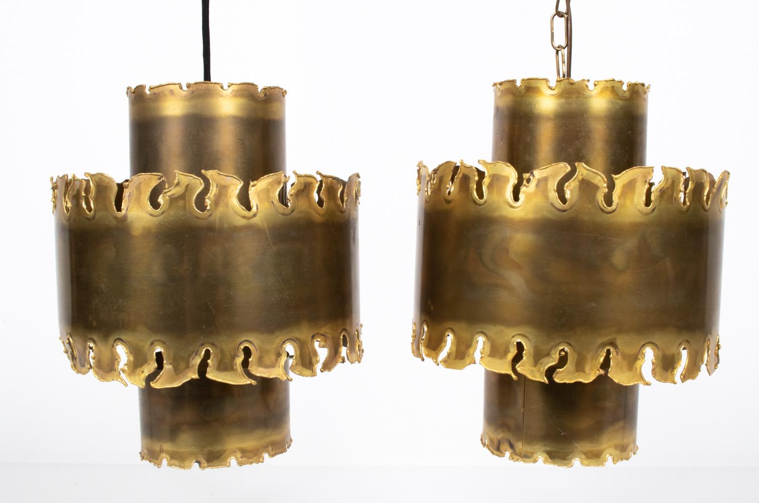 Pair of Brutalist Torch-Cut Brass Pendant Lights by Svend Aage Holm Sørensen For Sale 8