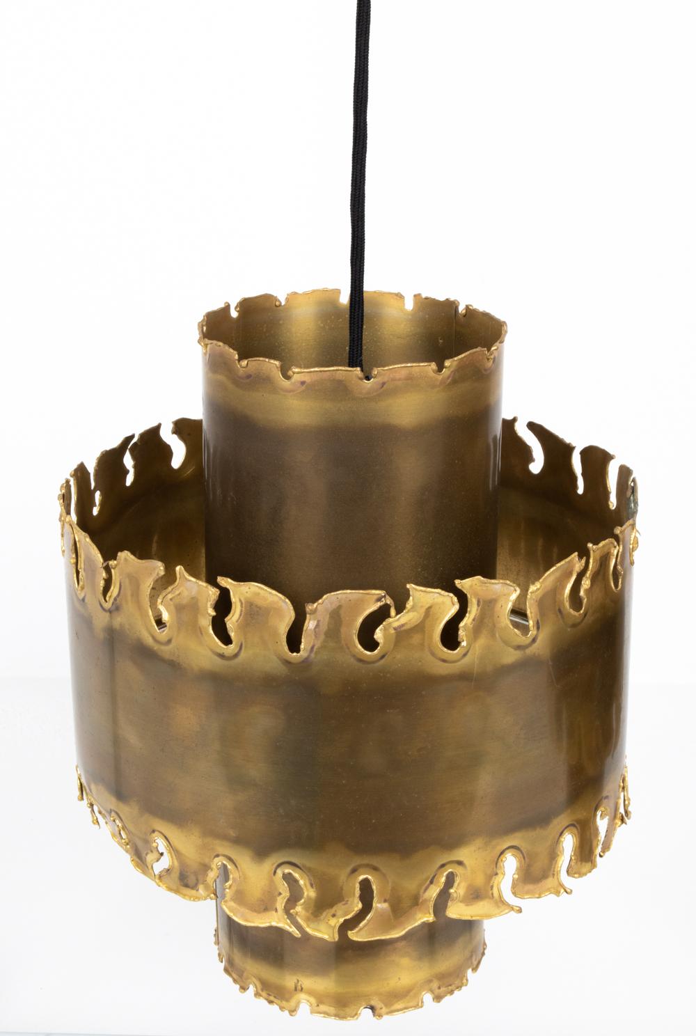 Pair of Brutalist Torch-Cut Brass Pendant Lights by Svend Aage Holm Sørensen For Sale 1