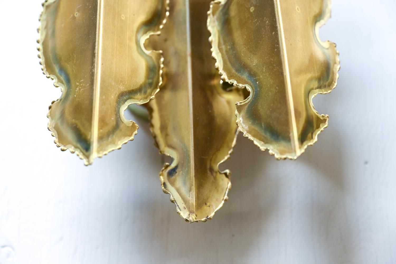 Danish Pair of Brutalist Torch-Cut Brass Wall Sconces by Holm Sørensen, c. 1960's