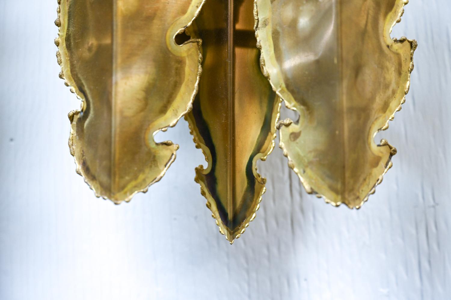 Pair of Brutalist Torch-Cut Brass Wall Sconces by Holm Sørensen, c. 1960's 1