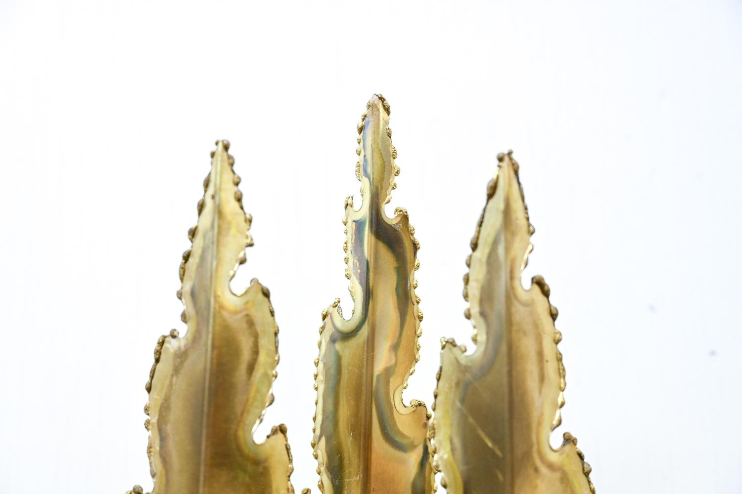 Pair of Brutalist Torch-Cut Brass Wall Sconces by Holm Sørensen, c. 1960's 3
