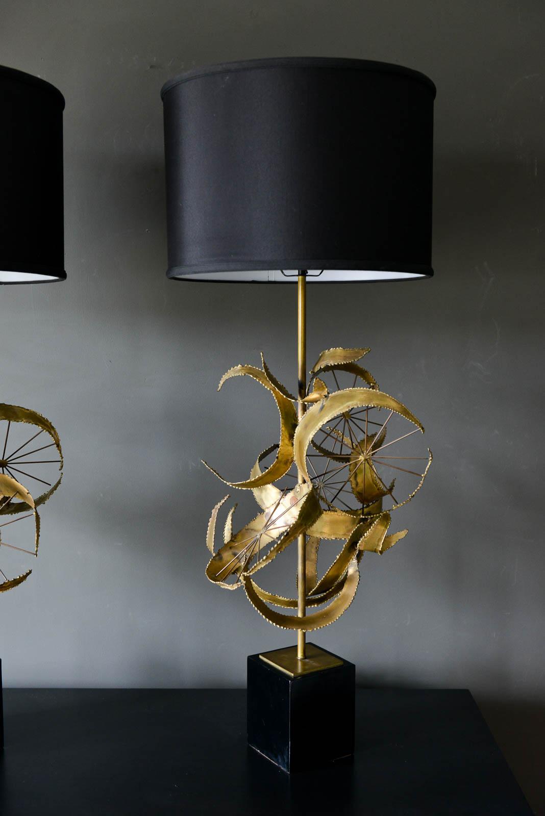 Mid-Century Modern Pair of Brutalist Torch Cut Metal Lamps by Laurel Lamp Co., 1968