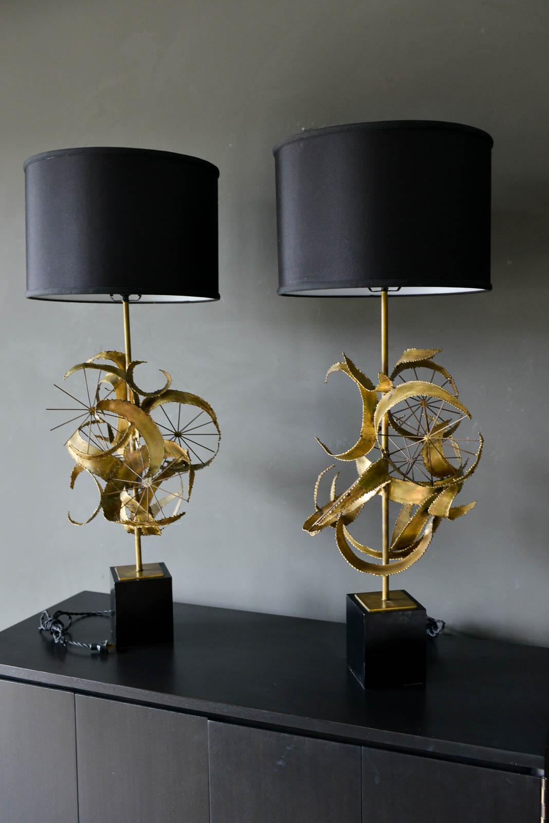 American Pair of Brutalist Torch Cut Metal Lamps by Laurel Lamp Co., 1968