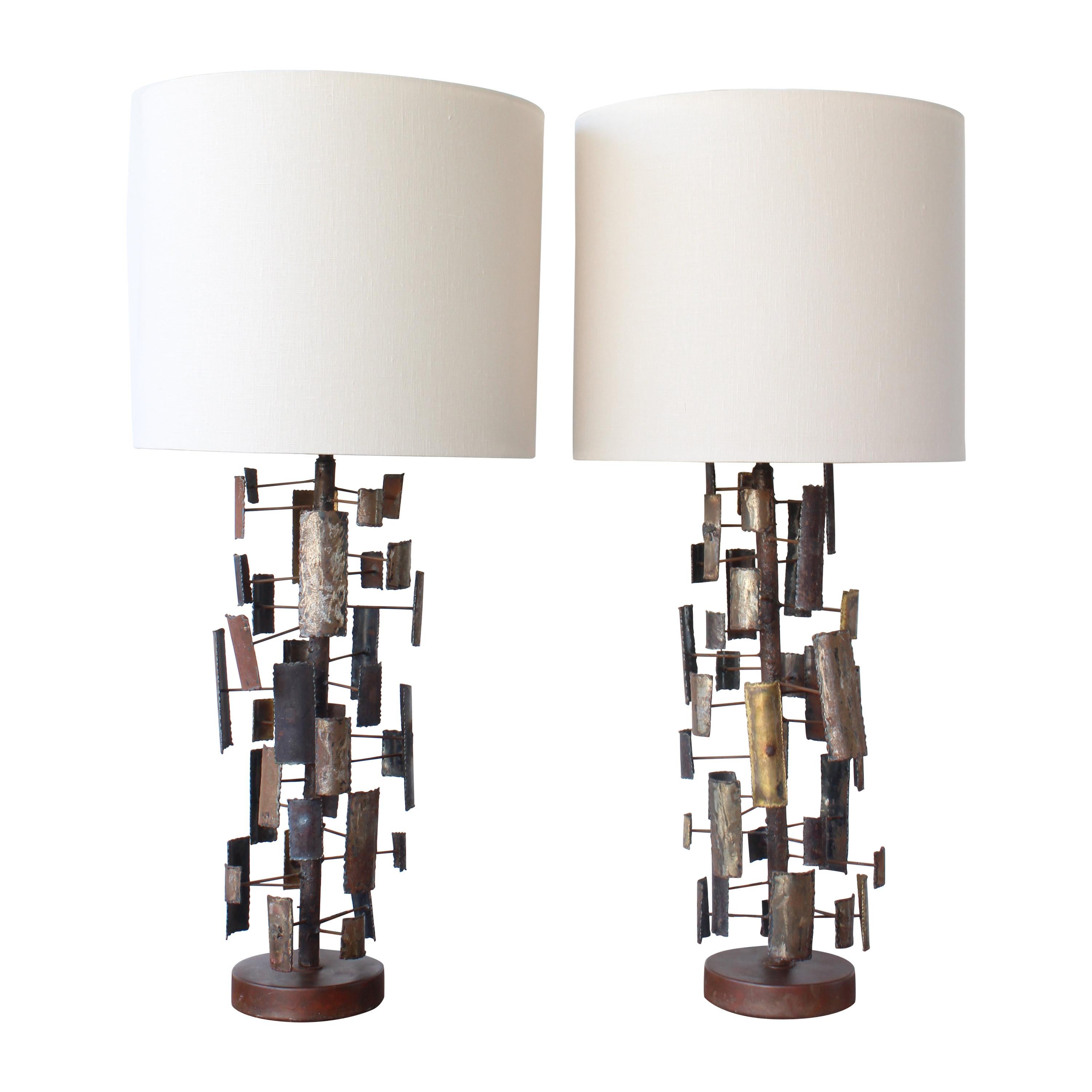 Pair of Brutalist Torch-Cut Table Lamps, U.S.A, 1960s