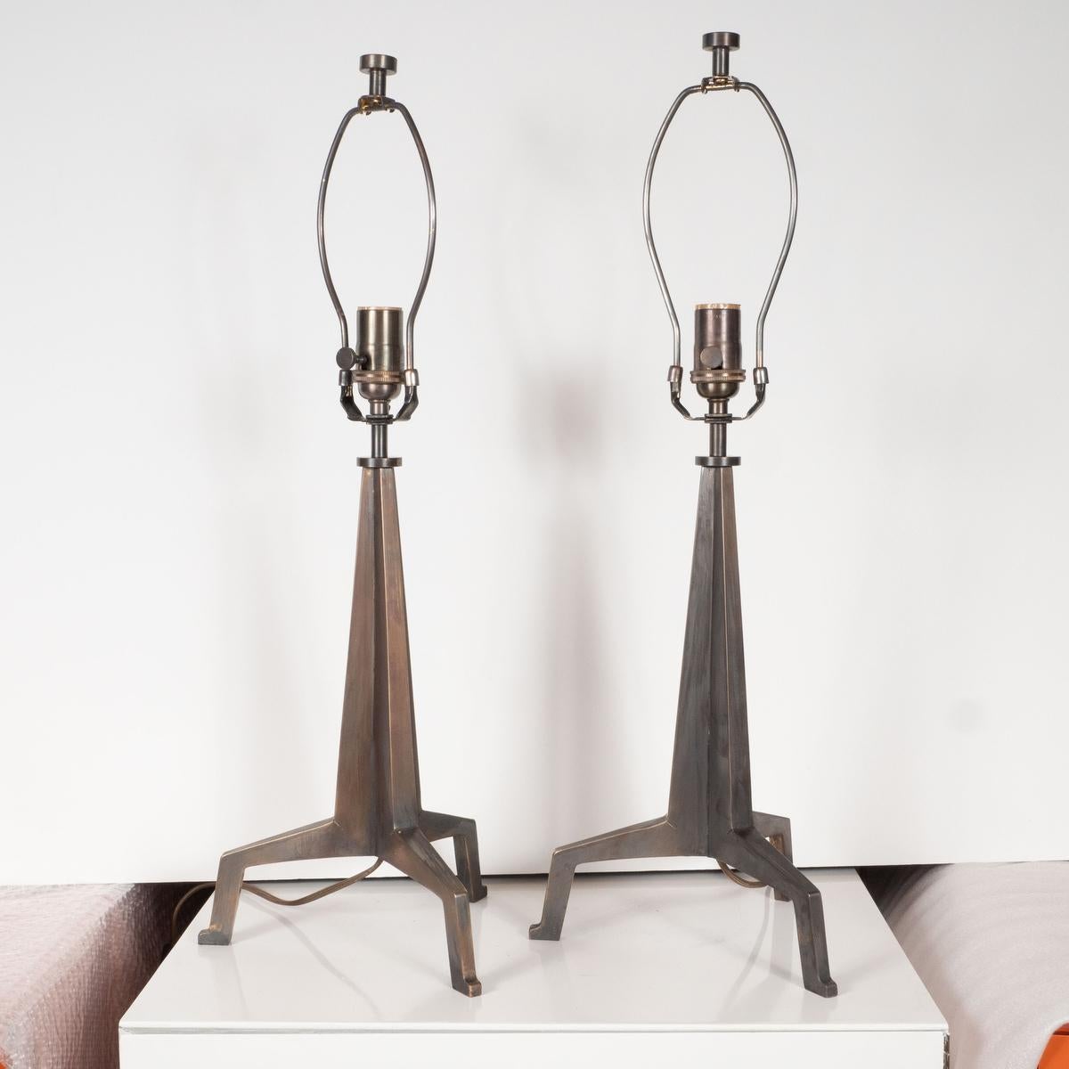 American Pair of Brutalist Tripod Lamps by Marcelo Bessa For Sale