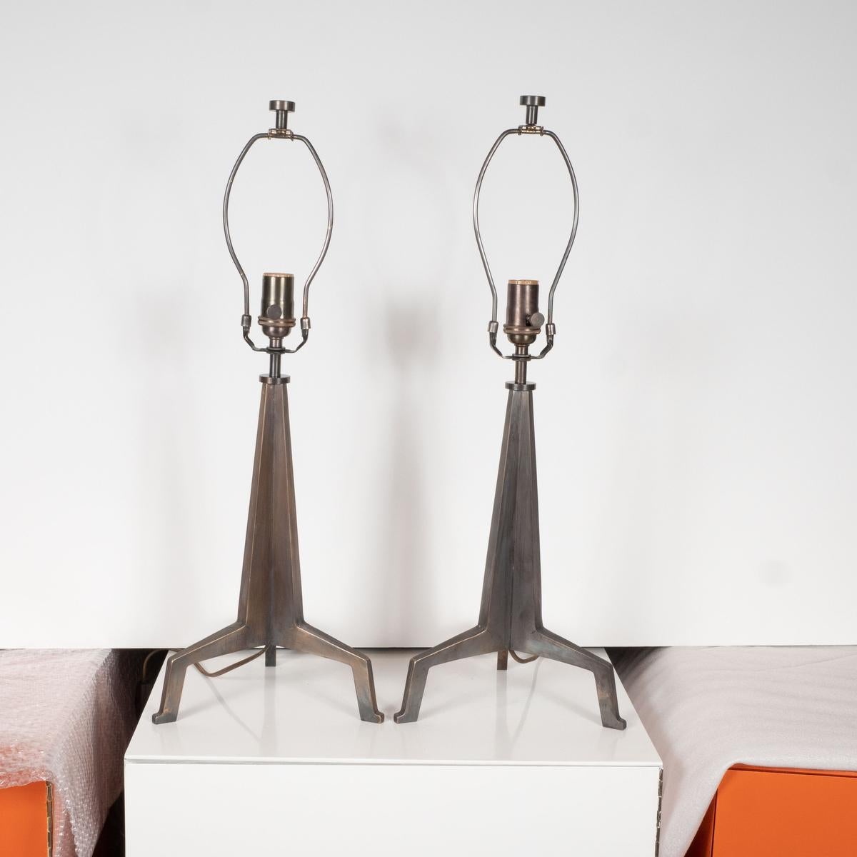 Pair of Brutalist Tripod Lamps by Marcelo Bessa In New Condition For Sale In Tarrytown, NY