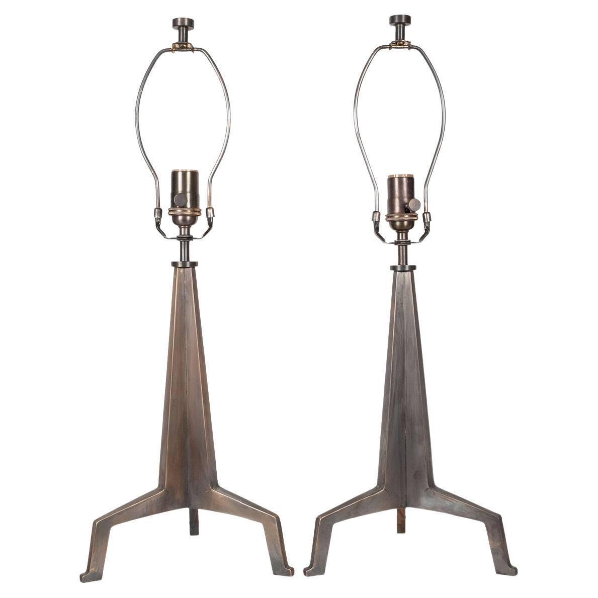 Pair of Brutalist Tripod Lamps by Marcelo Bessa For Sale