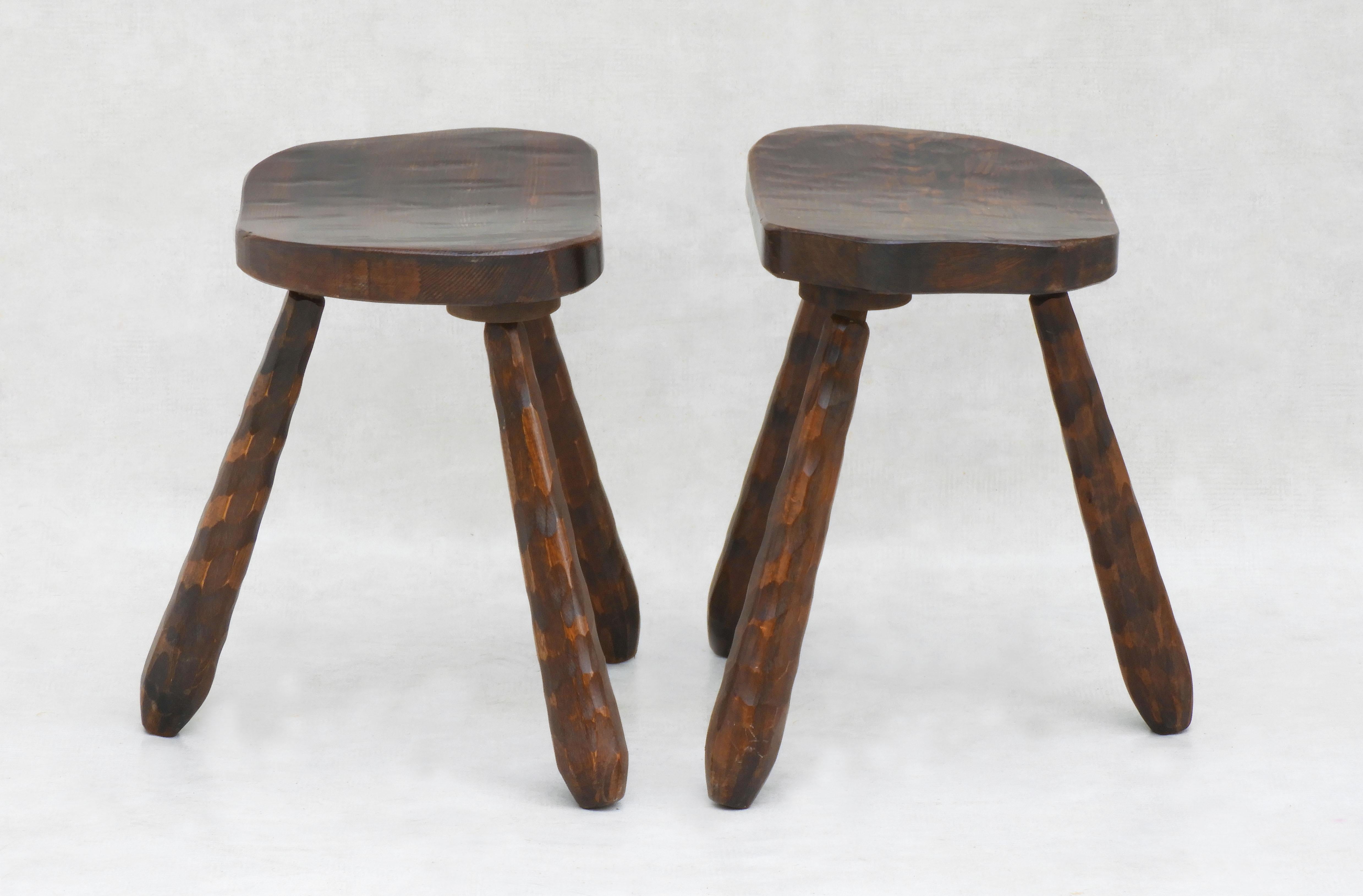 French Pair of Brutalist Tripod Stools C1950 France For Sale