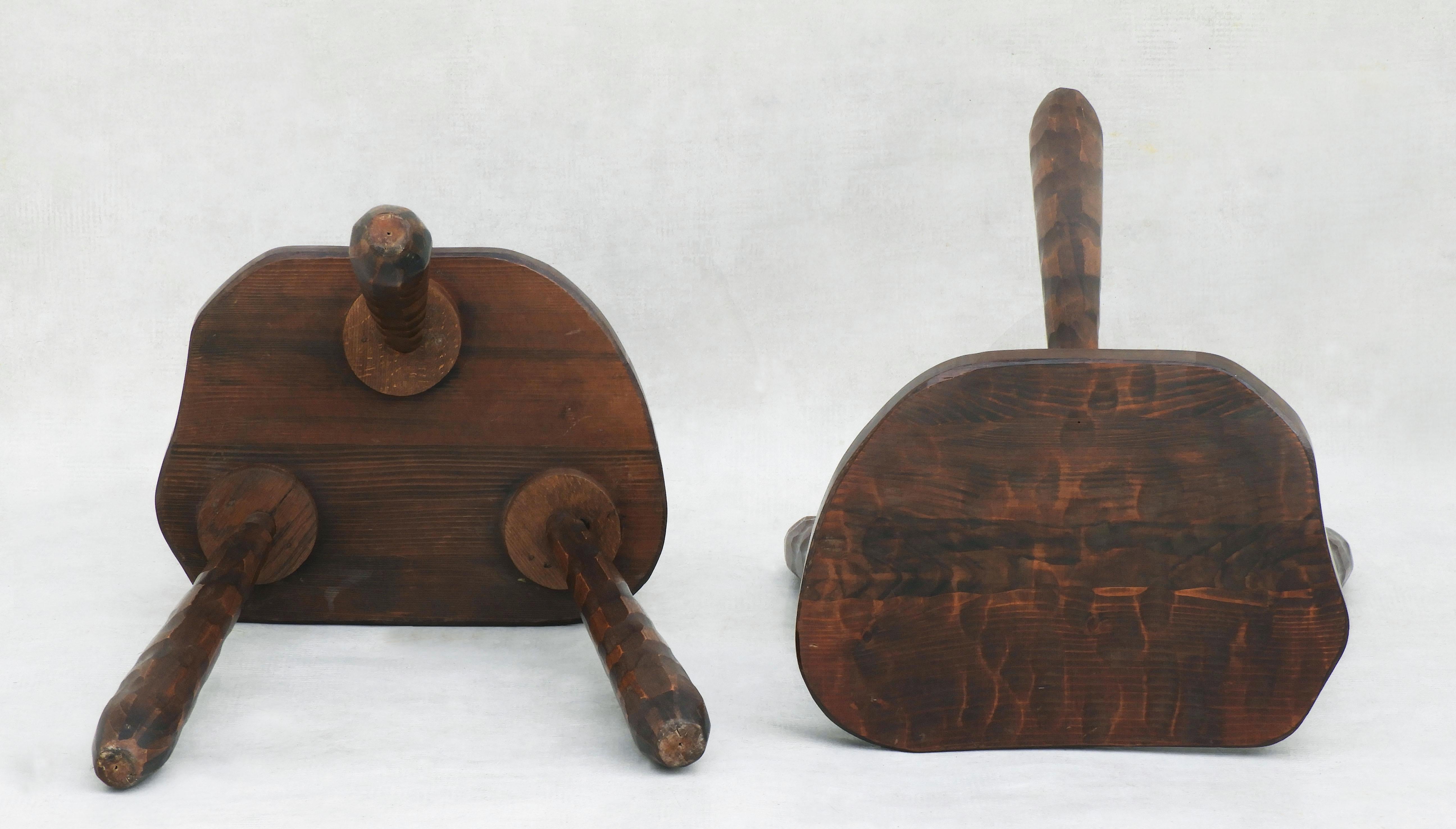 Pair of Brutalist Tripod Stools C1950 France For Sale 1